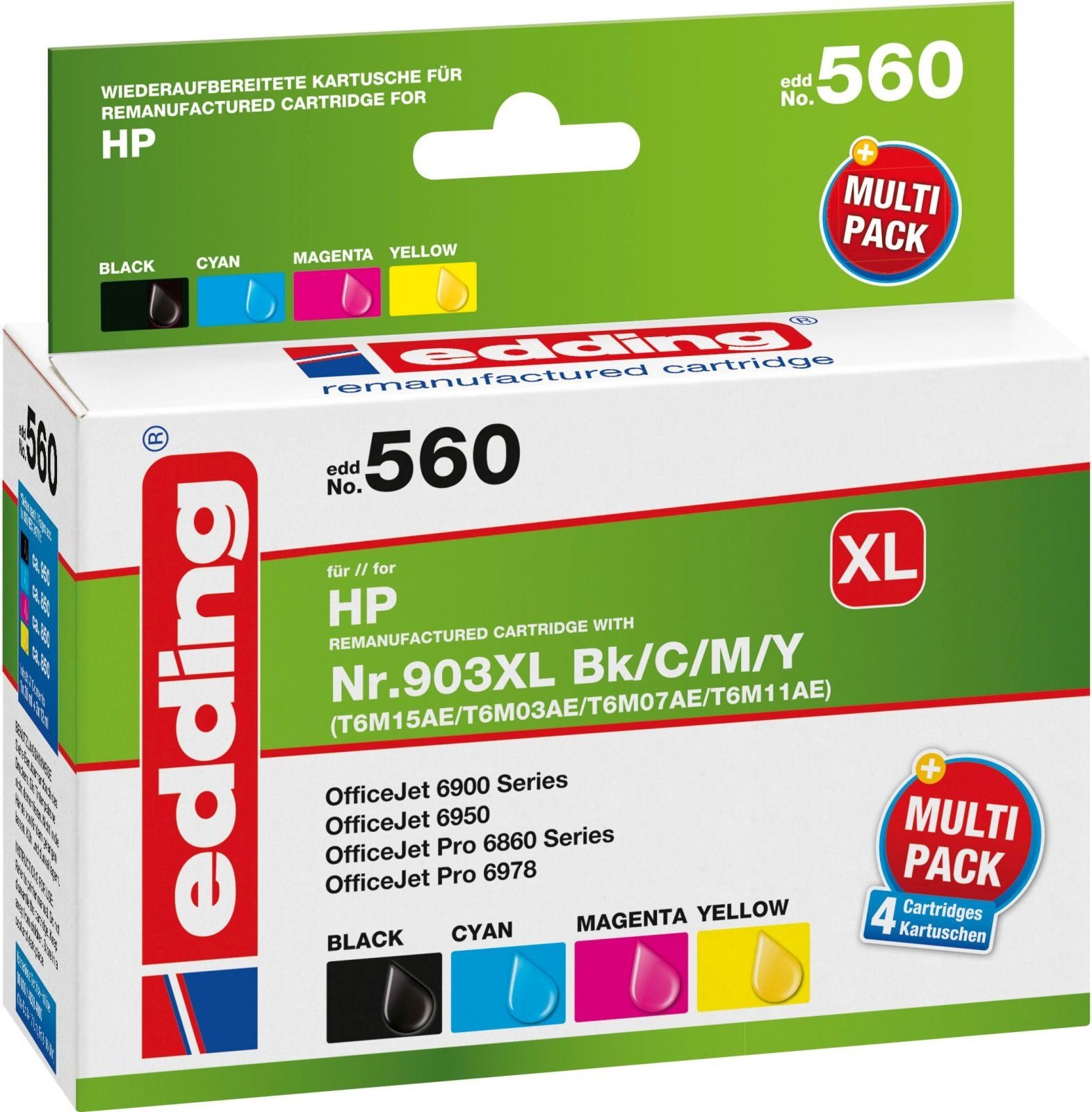 edding Druckerpatronenmultipack für HP No. 903XL (T6M15+T6M03+T6M07+T6M11) Nachfülltinte (x)