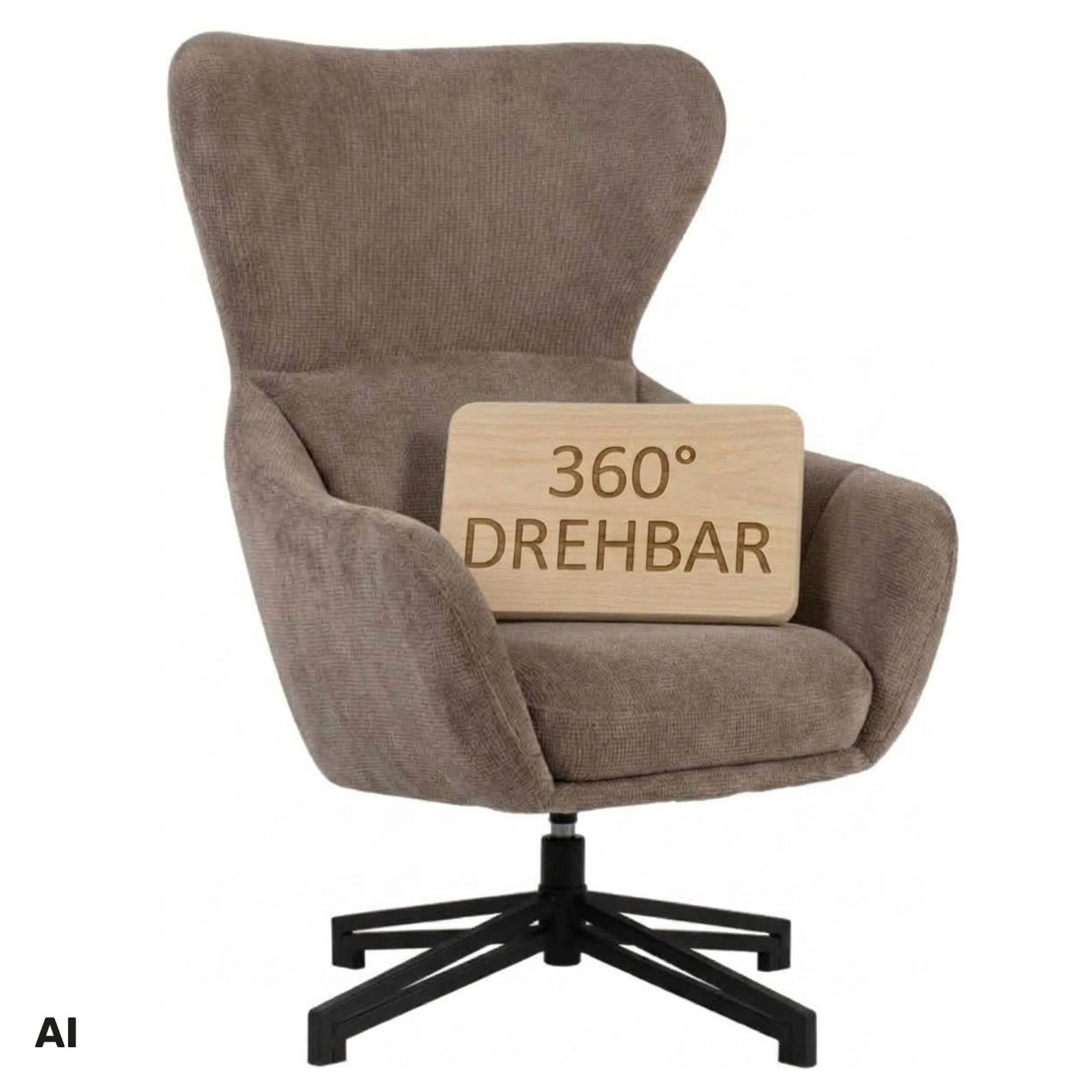 MR.DEKO Ohrensessel Marconia – Sessel, Relaxsessel drehbar, 82x94x102 cm (Einzelsessel – zerlegt geliefert, einfache Montage zuhause, 1-St), Mit Rückenlehne, gepolsterten Armlehnen & 360° Drehfunktion