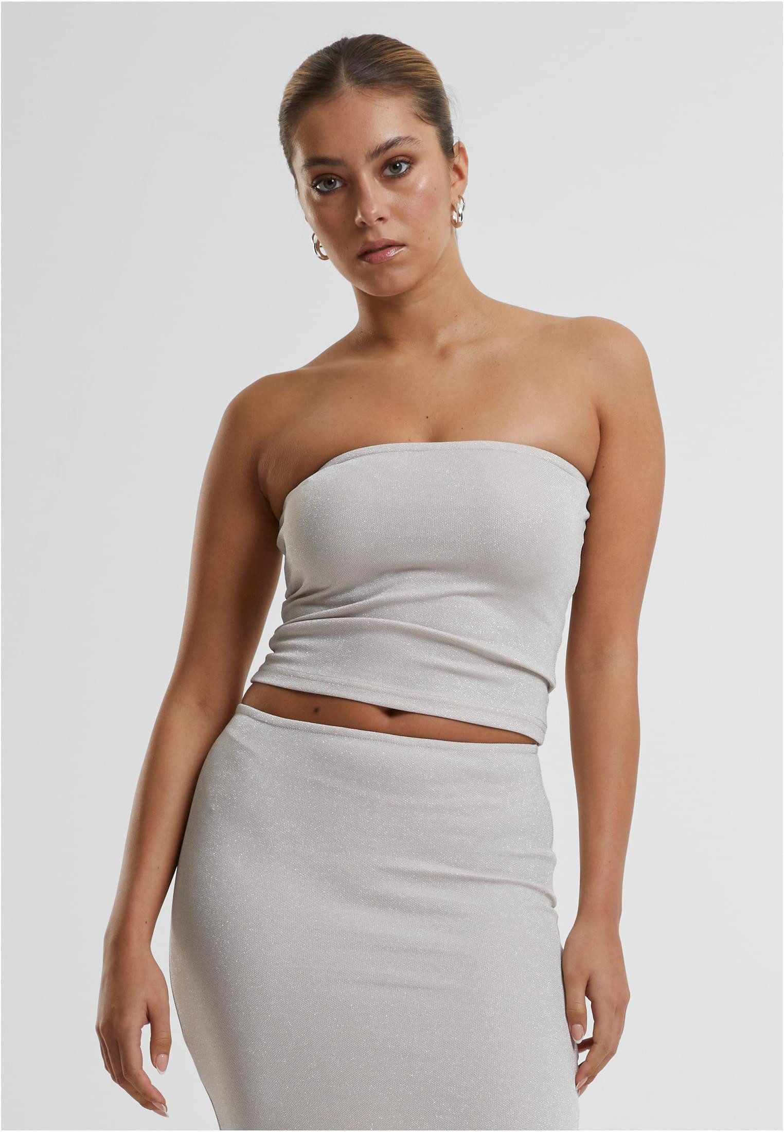 URBAN CLASSICS Tanktop Ladies Glitter Bandeau Top Damen schulterfrei