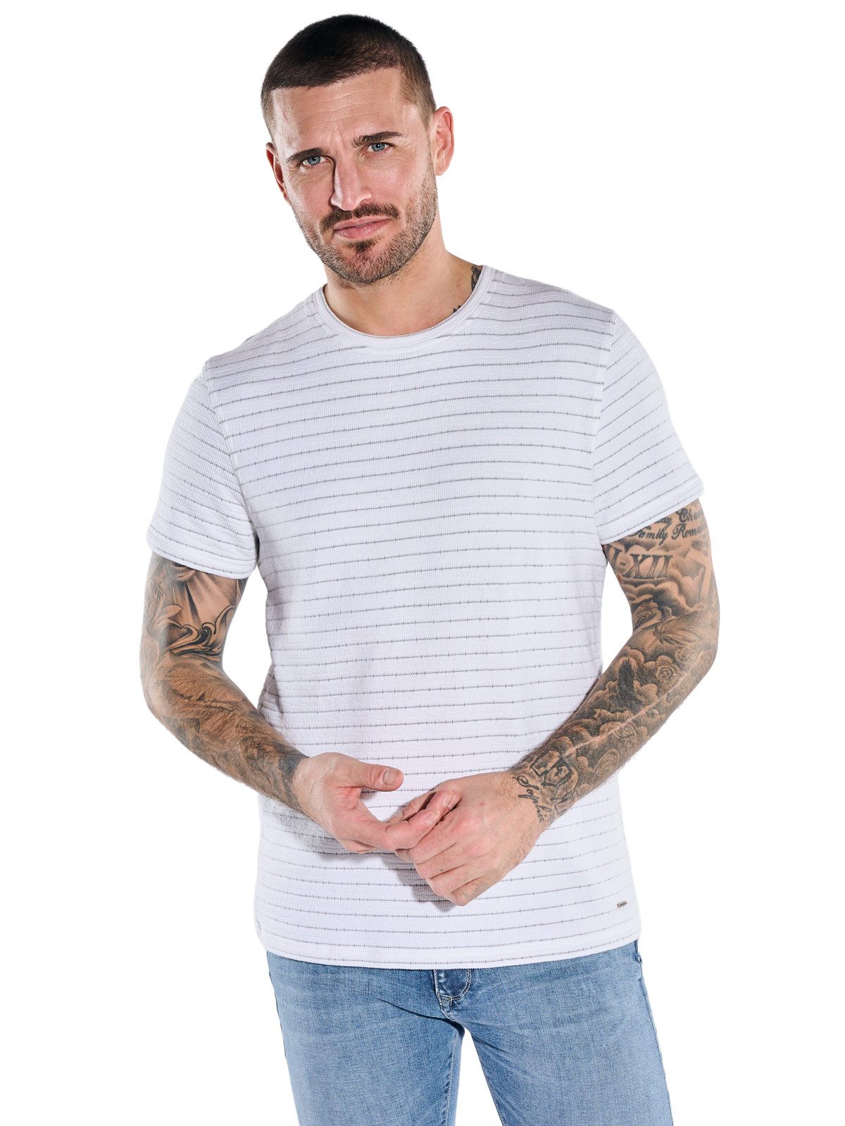 emilio adani T-Shirt Herren Rundhals T-Shirt, Reinweiss