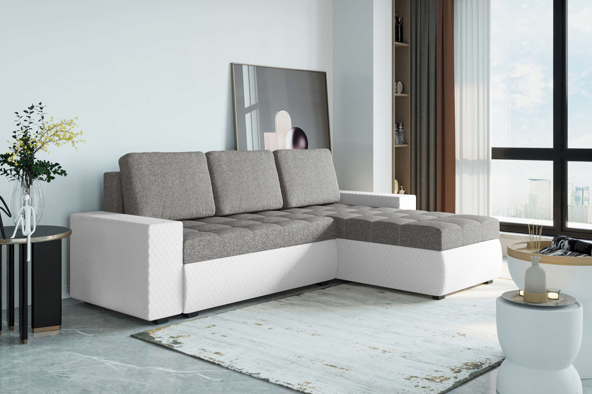 Stylefy Ecksofa Miranda, L-Form, Eckcouch, Sofa, Sitzkomfort, mit Bettfunktion, mit Bettkasten, Modern Design