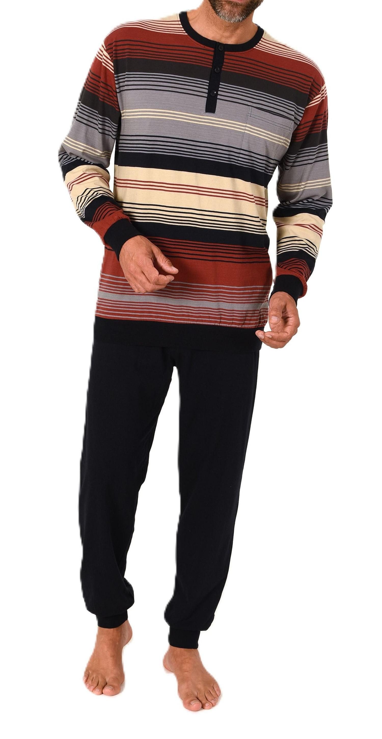 Normann Pyjama Normann Herren Schlafanzug lang mit Bündchen und Knopfleiste am Hals