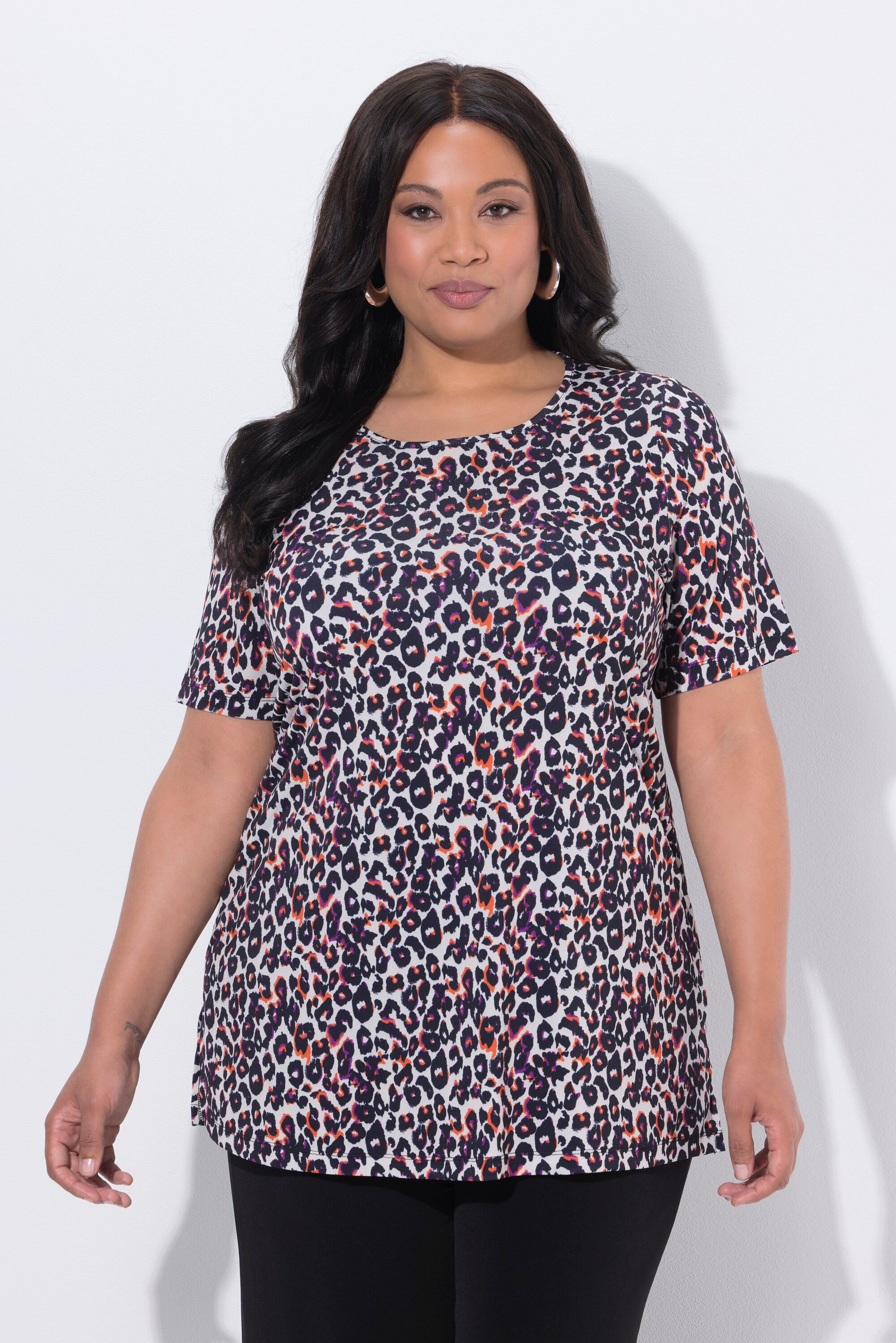 Ulla Popken Longshirt Longshirt Leomuster A-Linie Rundhals Halbarm günstig online kaufen