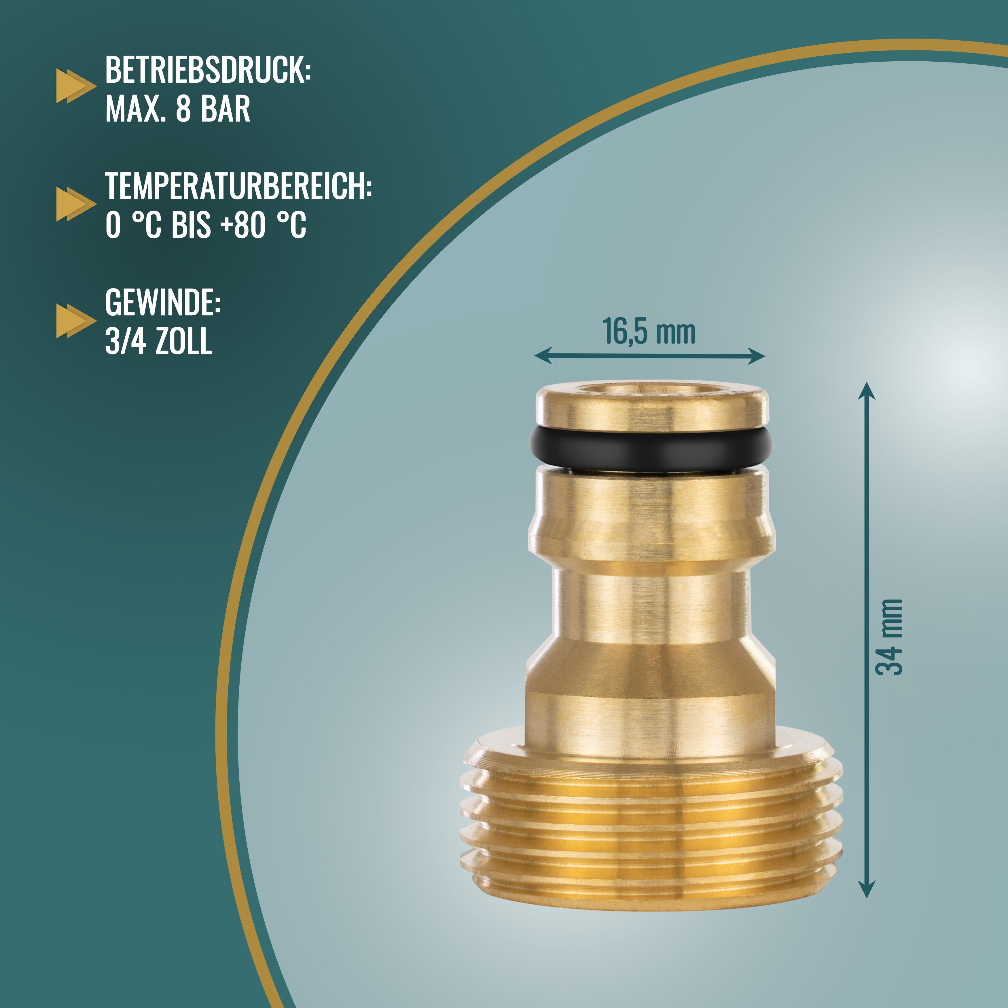 Poppstar Anschlussstück Wasserhahn-Schlauchadapter mit Außengewinde und Steckkupplung, (1-tlg., für Gartenschlauch), Gewinde 3/4" AG