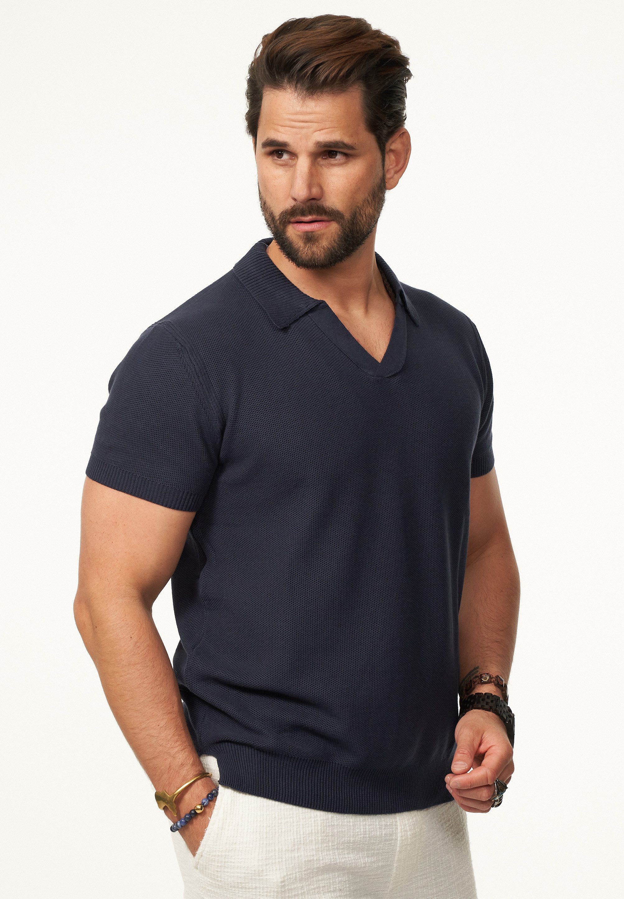 SOULSTAR Poloshirt mit offenem Kragen Herren Kurzarm Strick Polo-Hemd T-Shirt