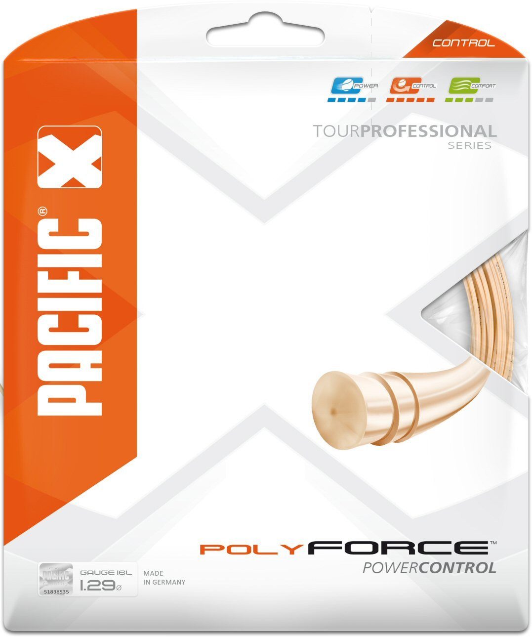 Pacific Tennissaite Poly Force (Haltbarkeit+Kontrolle) orange 12m Set, Saitendicke: 1.24