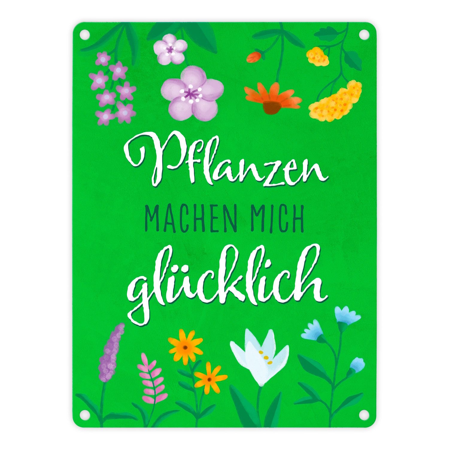 Metallschild Pflanzen machen mich glücklich Metallschild in 15x20 cm für