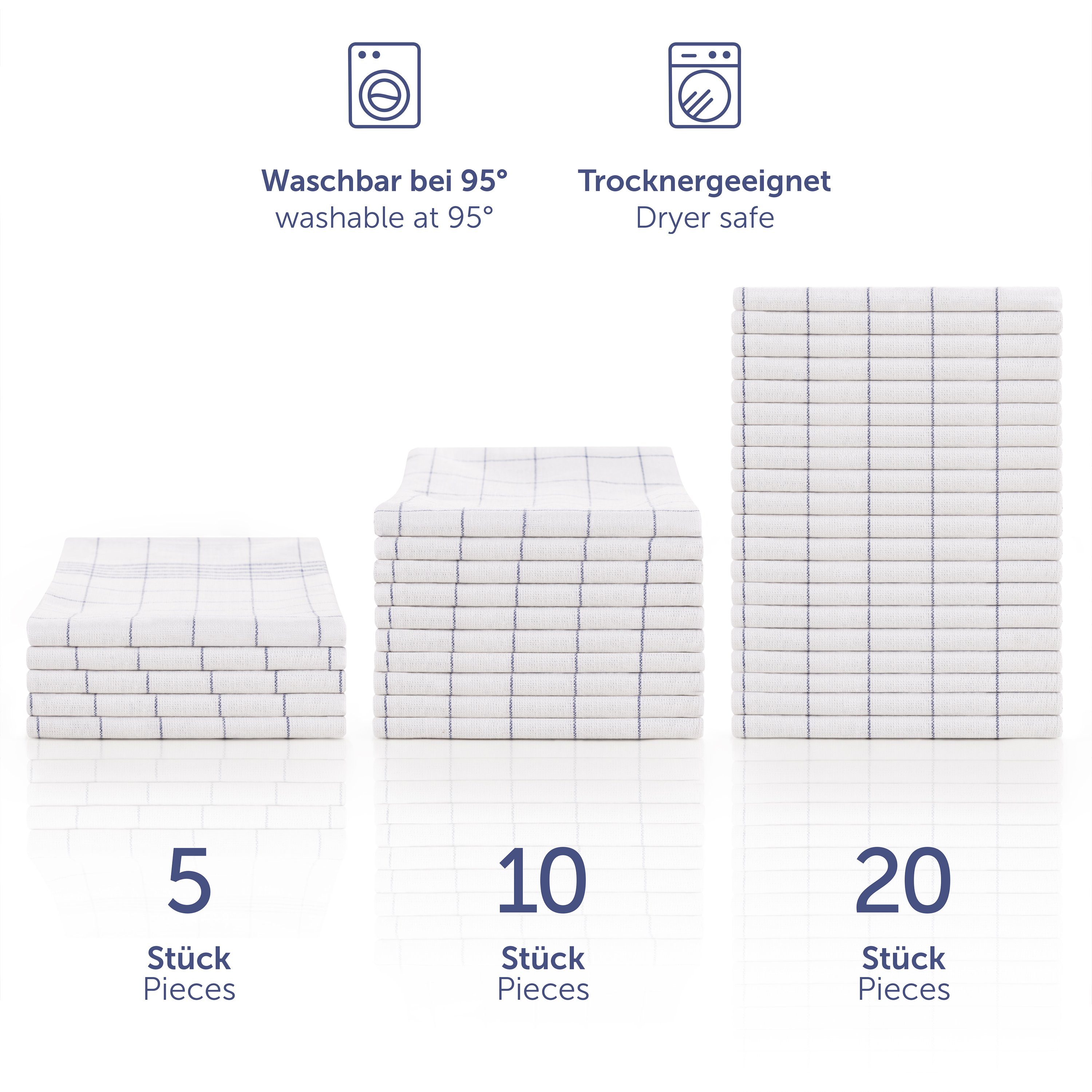 Set, 20), 10 Blumtal Set 100% bestehend aus 5, Blau-Weiß Kariert Geschirrtuch Hochwertige 50x70 (Set, Geschirrhandtücher Baumwolle praktischen der im Größe oder cm, 10-tlg., in
