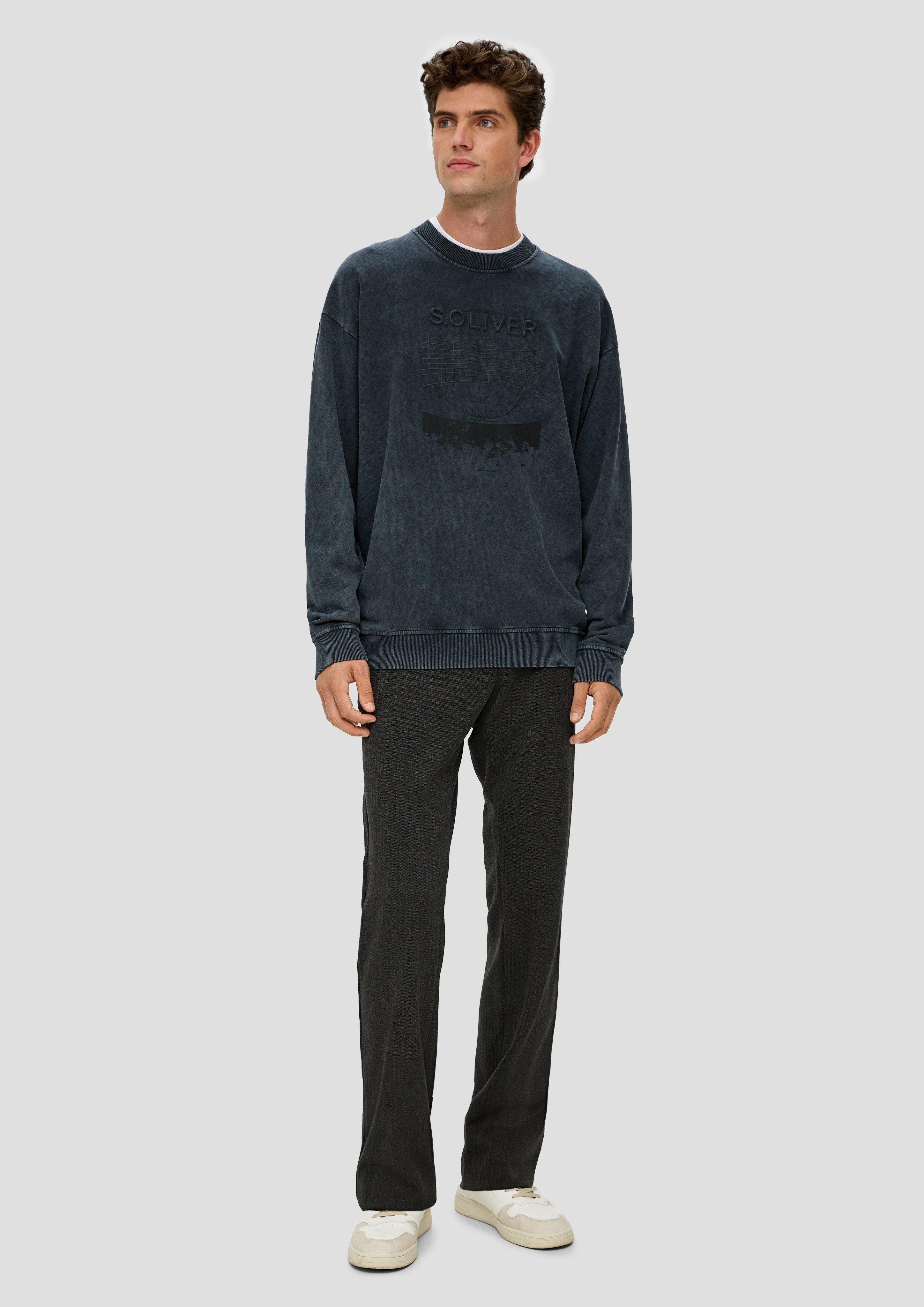 Sweatshirt anthrazit mit s.Oliver Gewaschenes Sweatshirt Grafik-Print Garment Dye