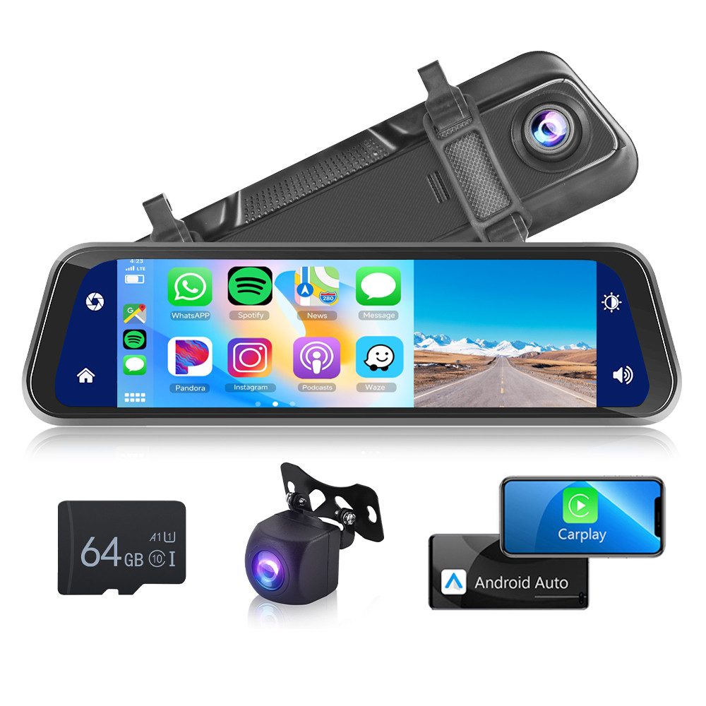 9.66'' HD-Bildschirm CarPlay Car In-Mirror Mounted Video Player Dashcam