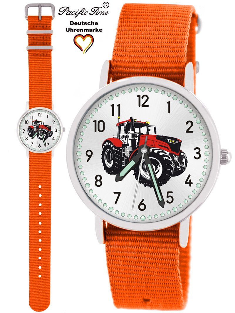 Pacific Time Quarzuhr Kinder Armbanduhr Traktor rot Wechselarmband, Mix und Match Design - Gratis Versand orange