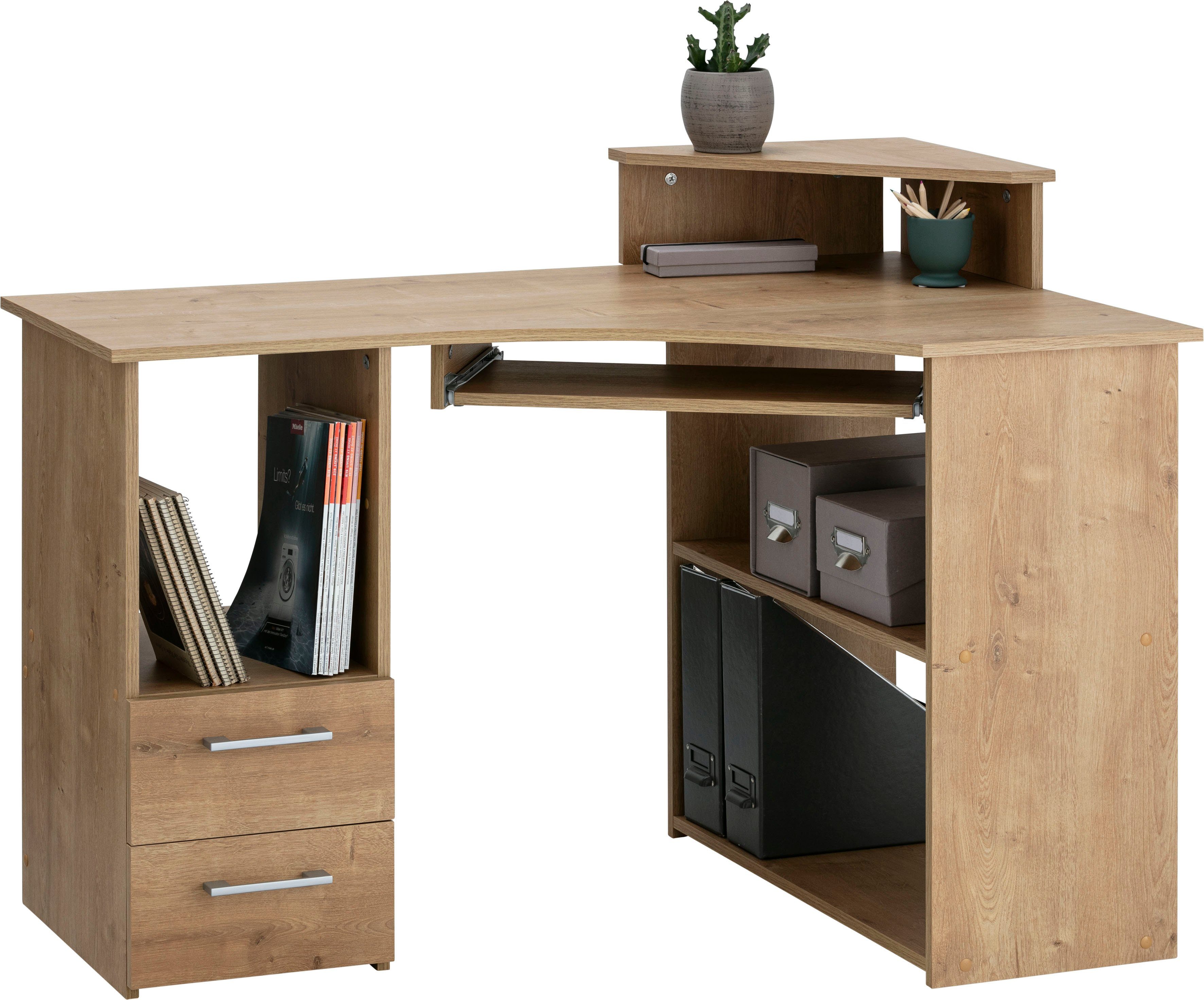 VOGL Möbelfabrik Schreibtisch Sam, Eckschreibtisch, Tastaturauszug, Monitoraufsatz & opt. Towerfach