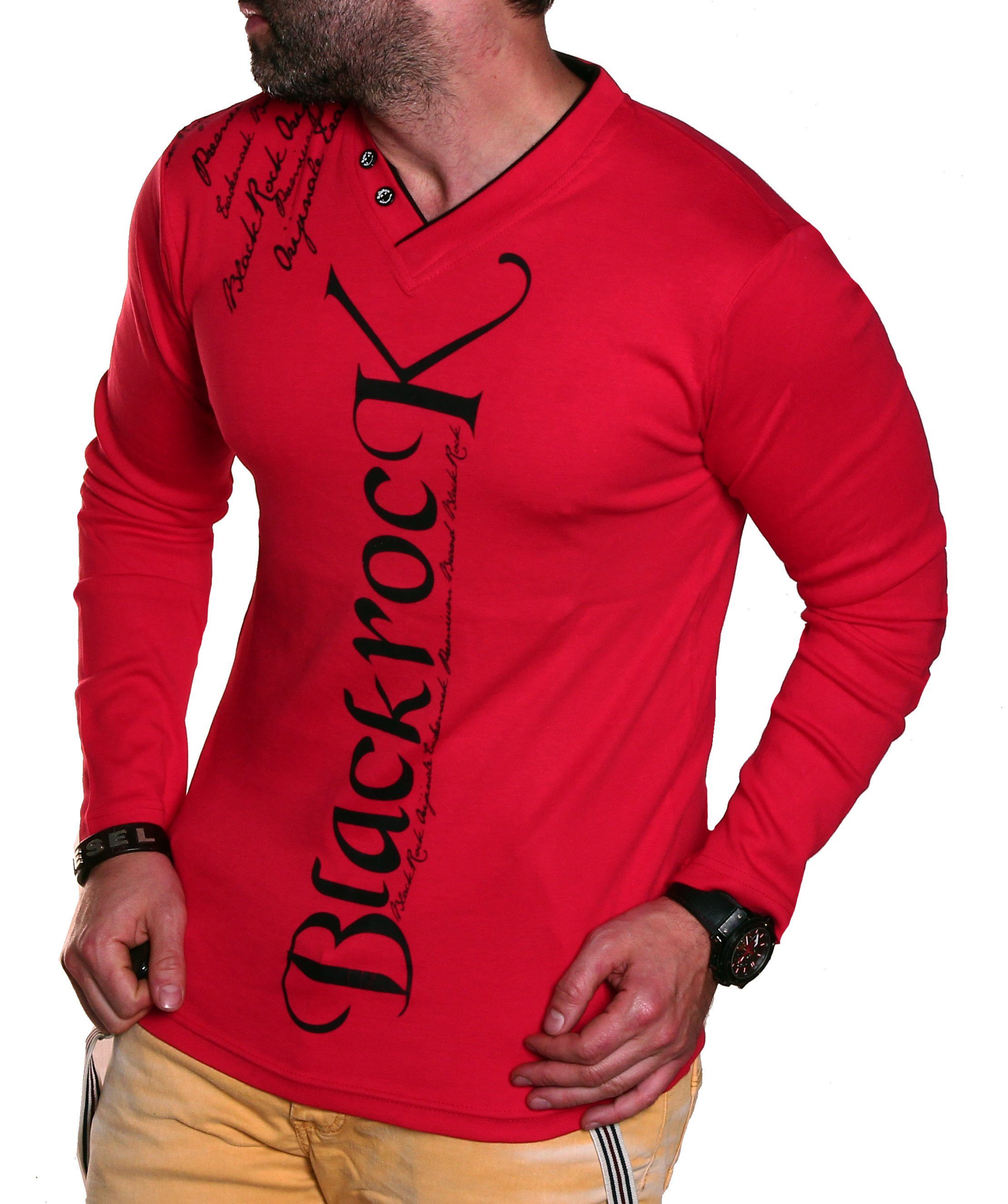 BLACKROCK 2-in-1-Langarmshirt Herren Langarmshirt Henley V-Kragen Longsleeve Pulli Sweatshirt V-Neck