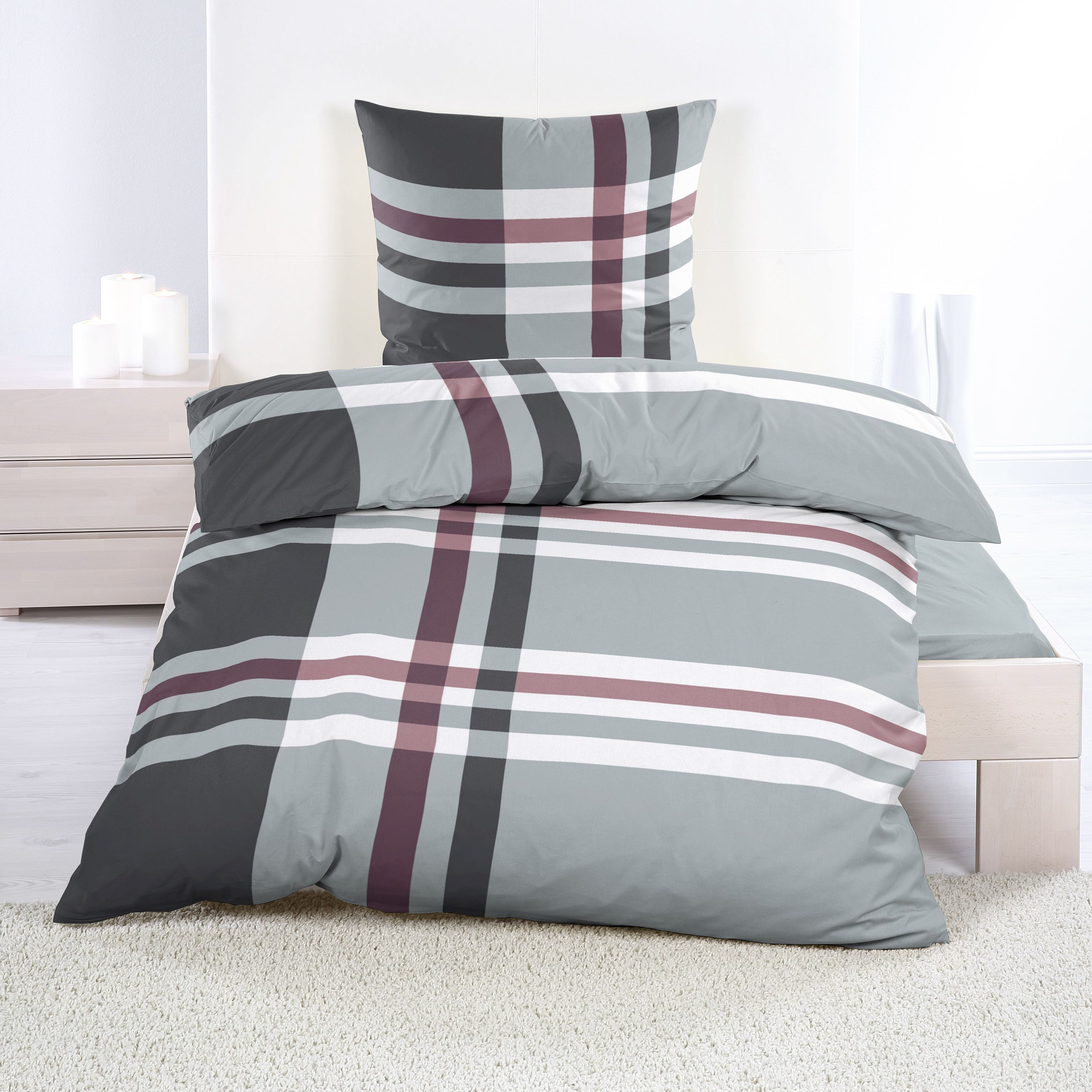 Casa Colori Bettwäsche Seersucker 135x200 mit Reißverschluss in Anthrazit G günstig online kaufen