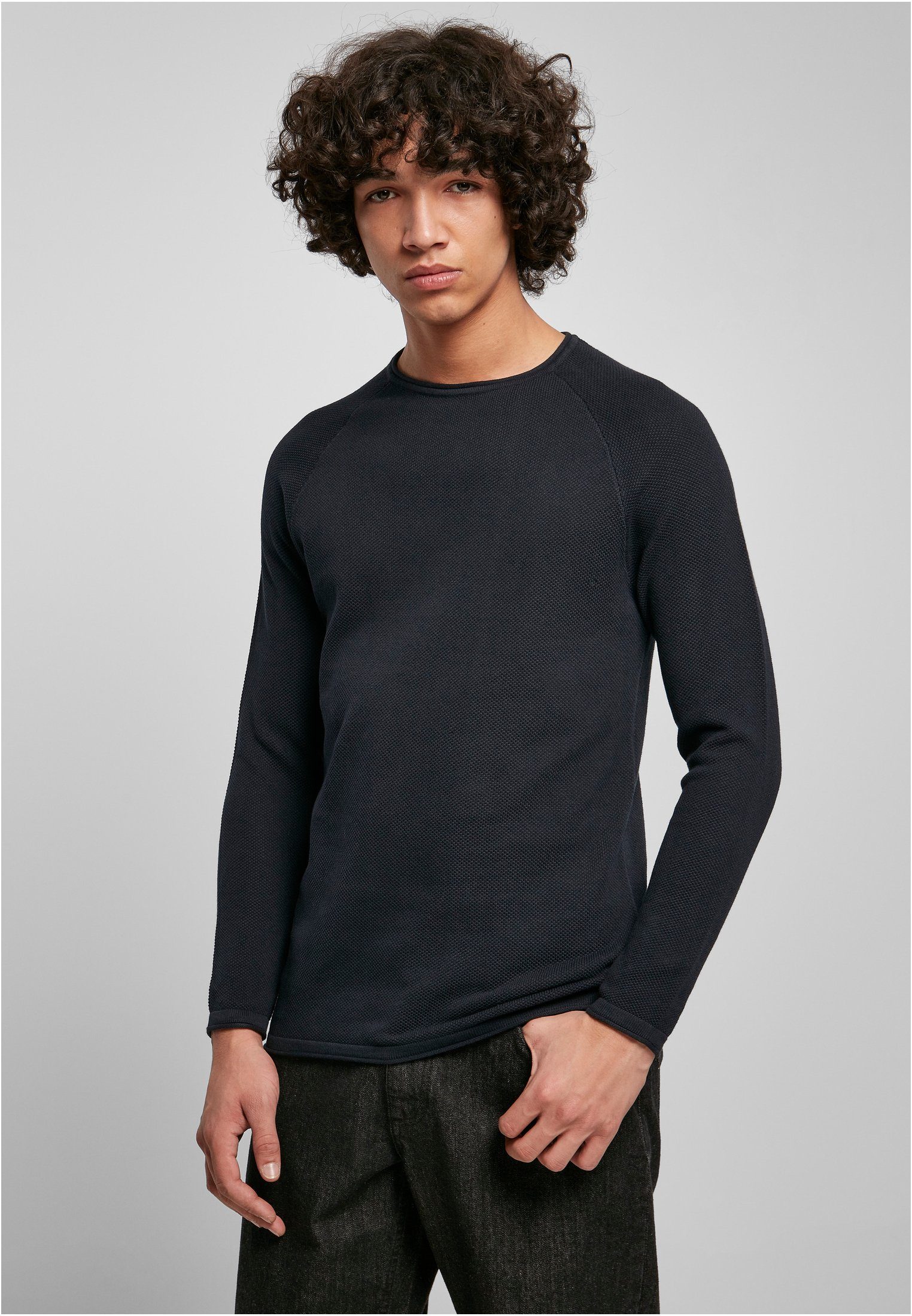 URBAN CLASSICS T-Shirt Herren Knitted Raglan Longsleeve (1-tlg) black