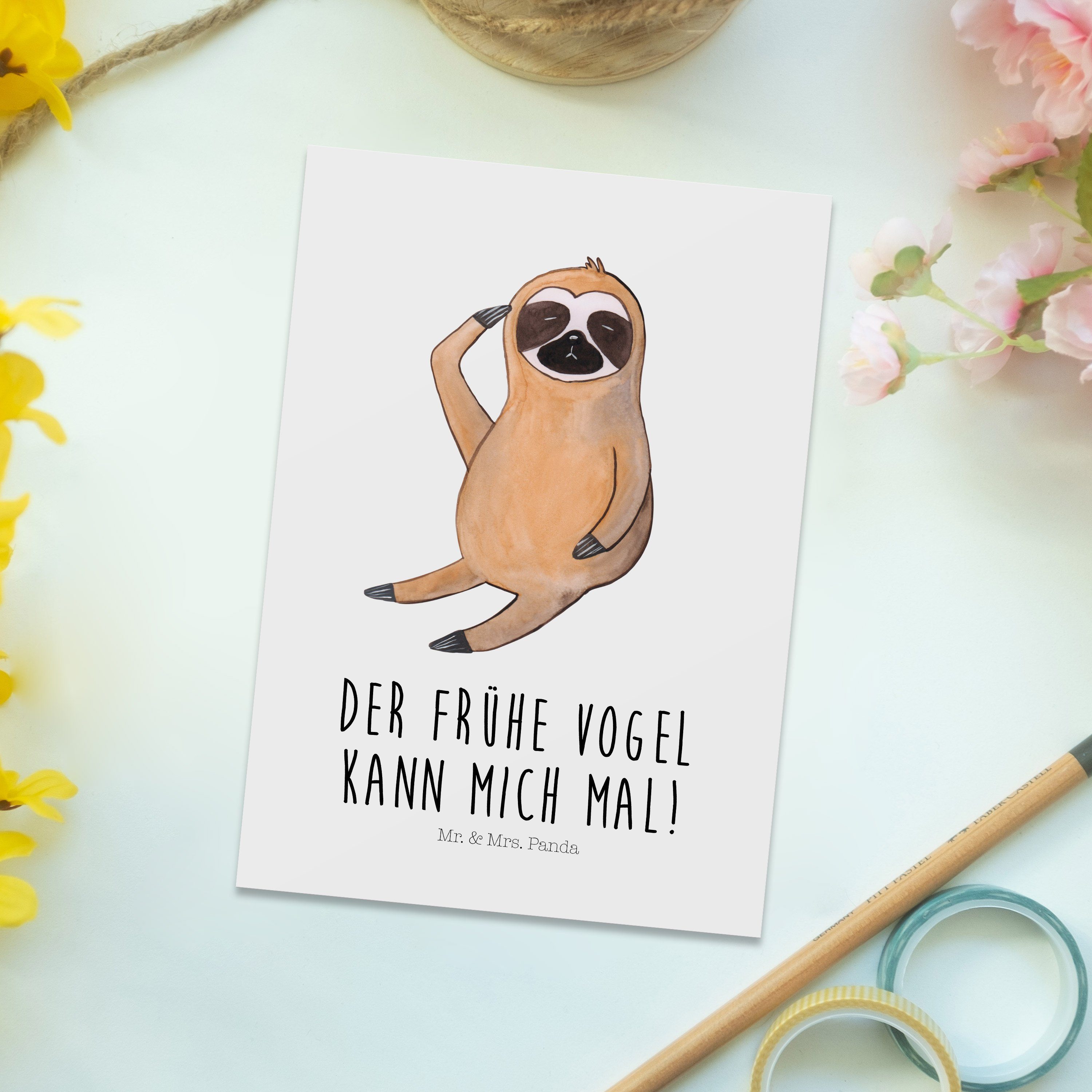Faultier Panda Mrs. Geschenk, Weiß Deko, der - Mr. frühe Vog Vogel zeigen & Postkarte Faultier -