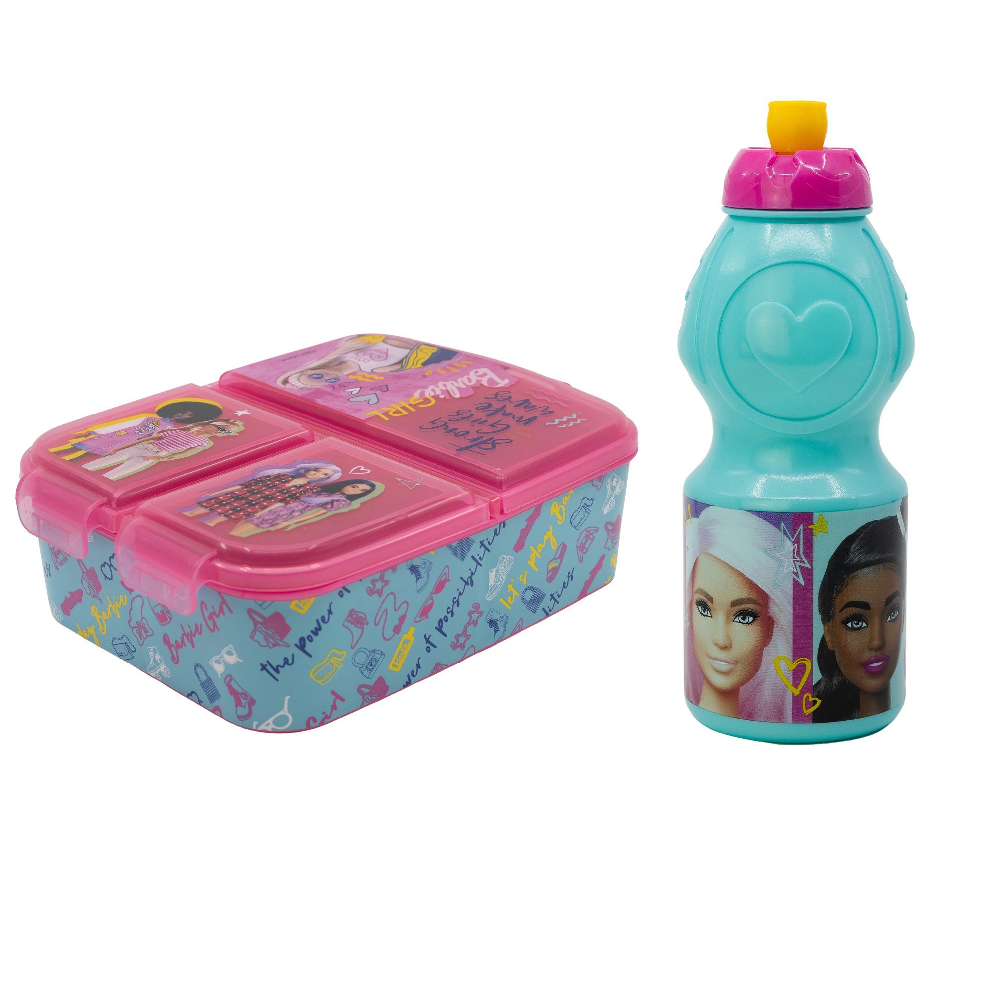 Mattel® Lunchbox Barbie and Friends 2 tlg Kinder Set 3 Kammern Brotdose Trinkflasche, Kunststoff, (2-tlg)