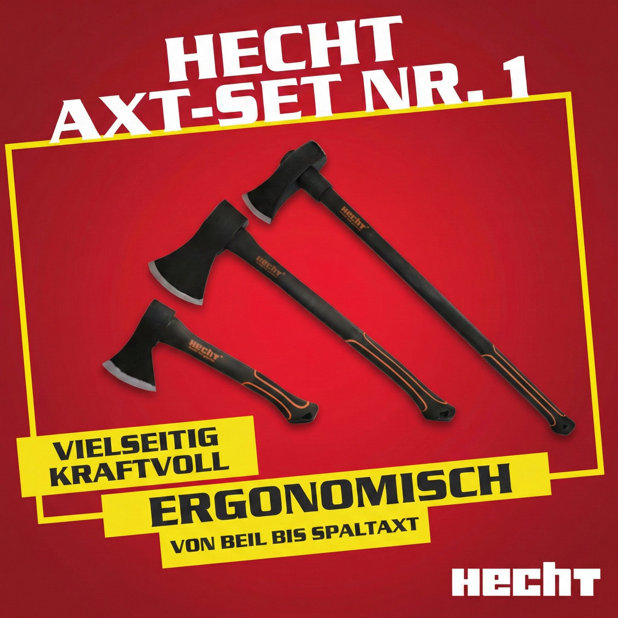 Hecht Axt 30cm Beil 55cm Axt 85cm Spaltaxt Set, (3-St), Fiberglaskern, mit Gummischutzlippe
