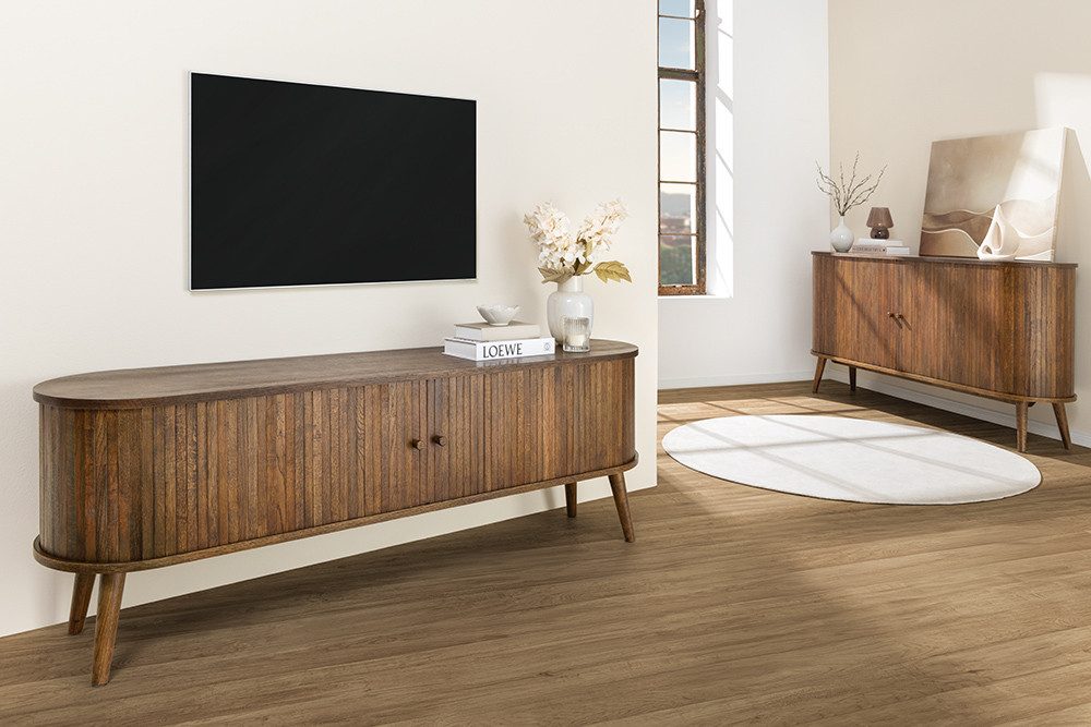 riess-ambiente Lowboard VALHALLA WOOD 160cm smoked braun · TV-Schrank mit 2 Schiebetüren (Einzelartikel, 1 St), Eiche · Wohnzimmer · 4 Fächer · Retro Design