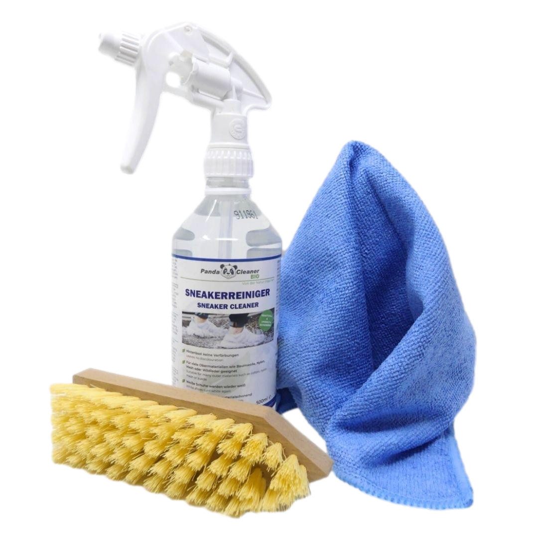 PandaCleaner Sneaker Reiniger & Pflege - Sneaker Cleaner Schuhreiniger (Set, [3-St. Putztuch, Bürste & Reiniger 500ml Profi-Reiniger)