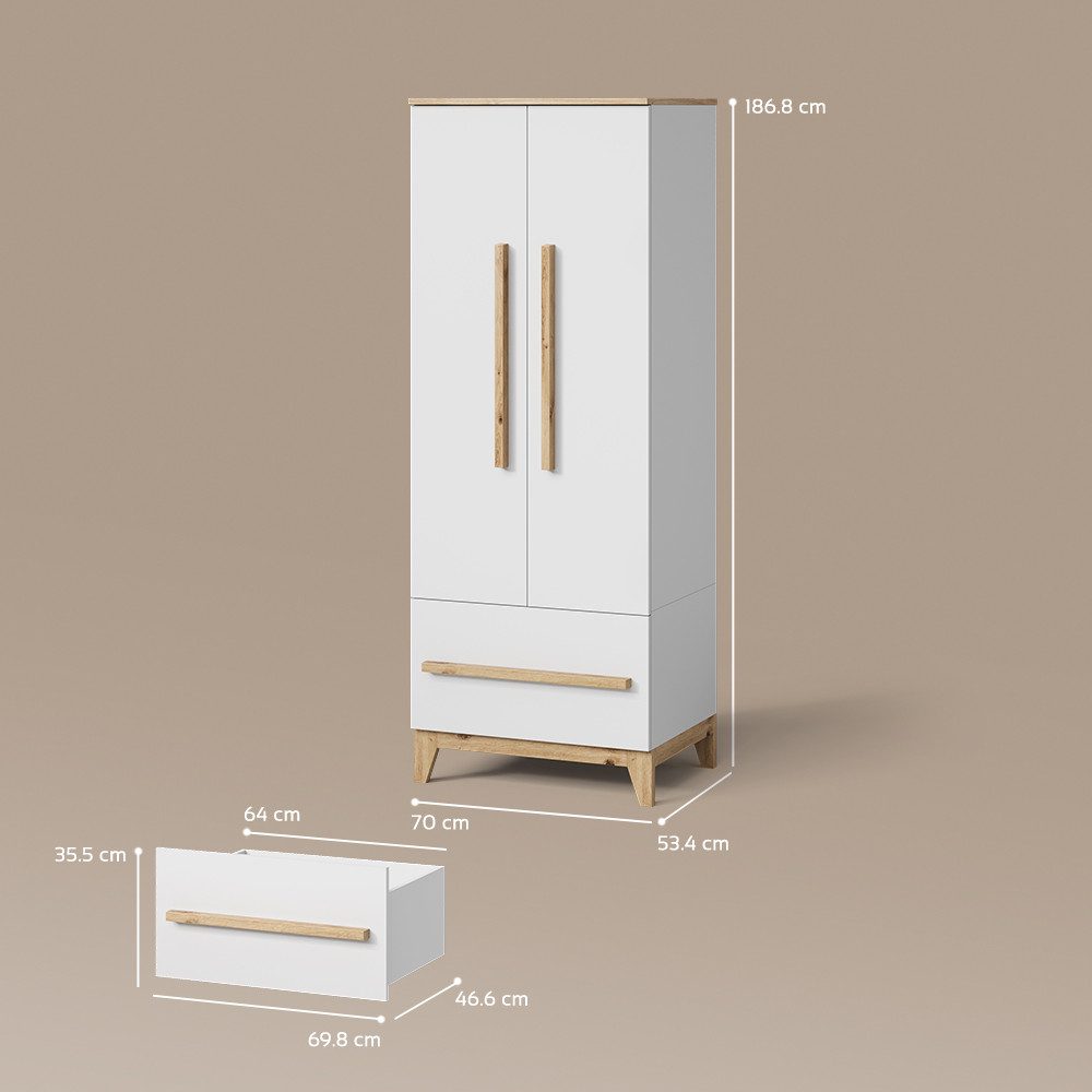 Livinity® Kleiderschrank Mailo, Weiß/Artisan/Artisan, 70 x 186.8 cm mit 4 Schubladen (1-St)