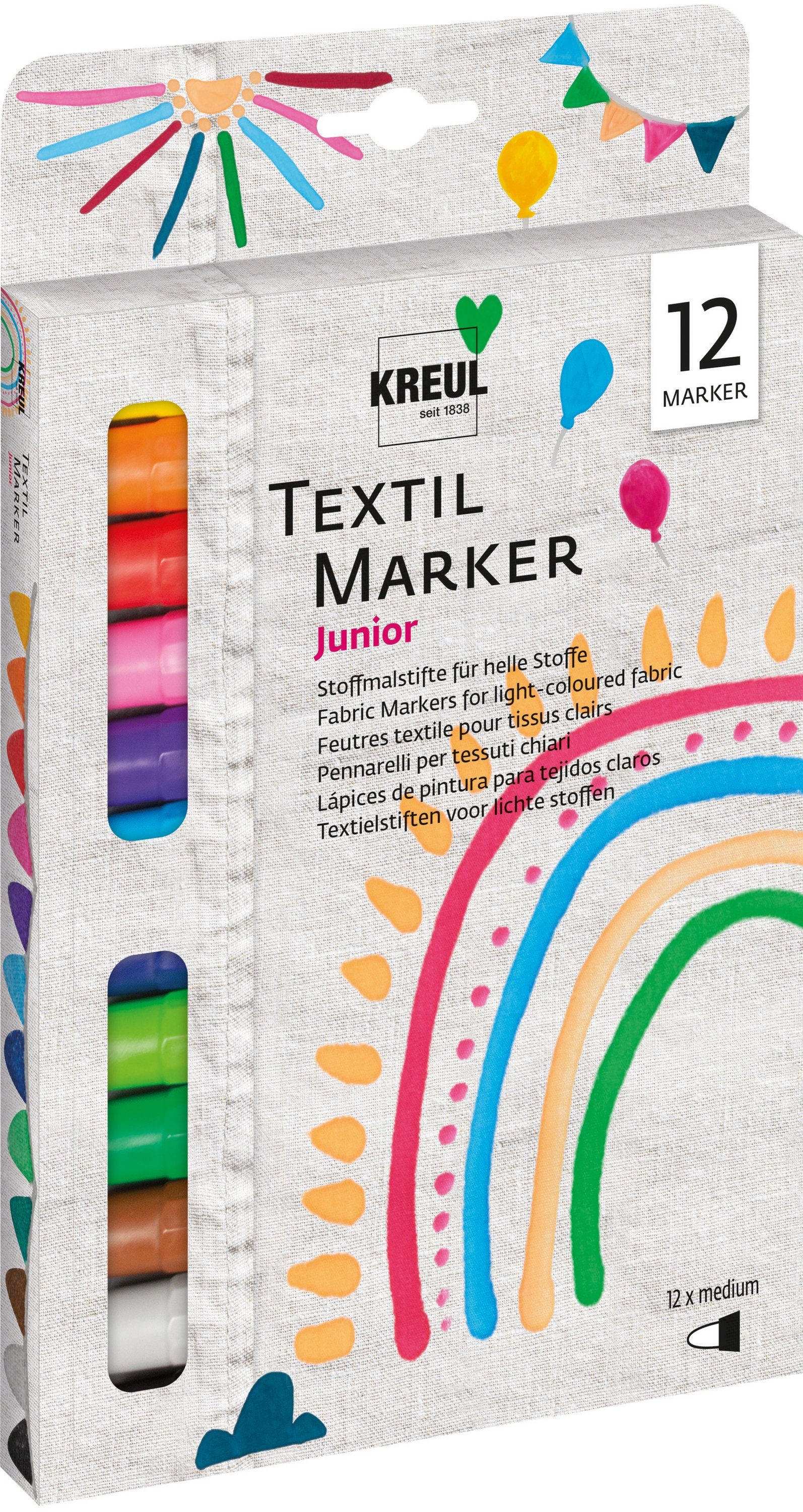 12er-Set Textilmarker Kreul junior, Textilmarker medium