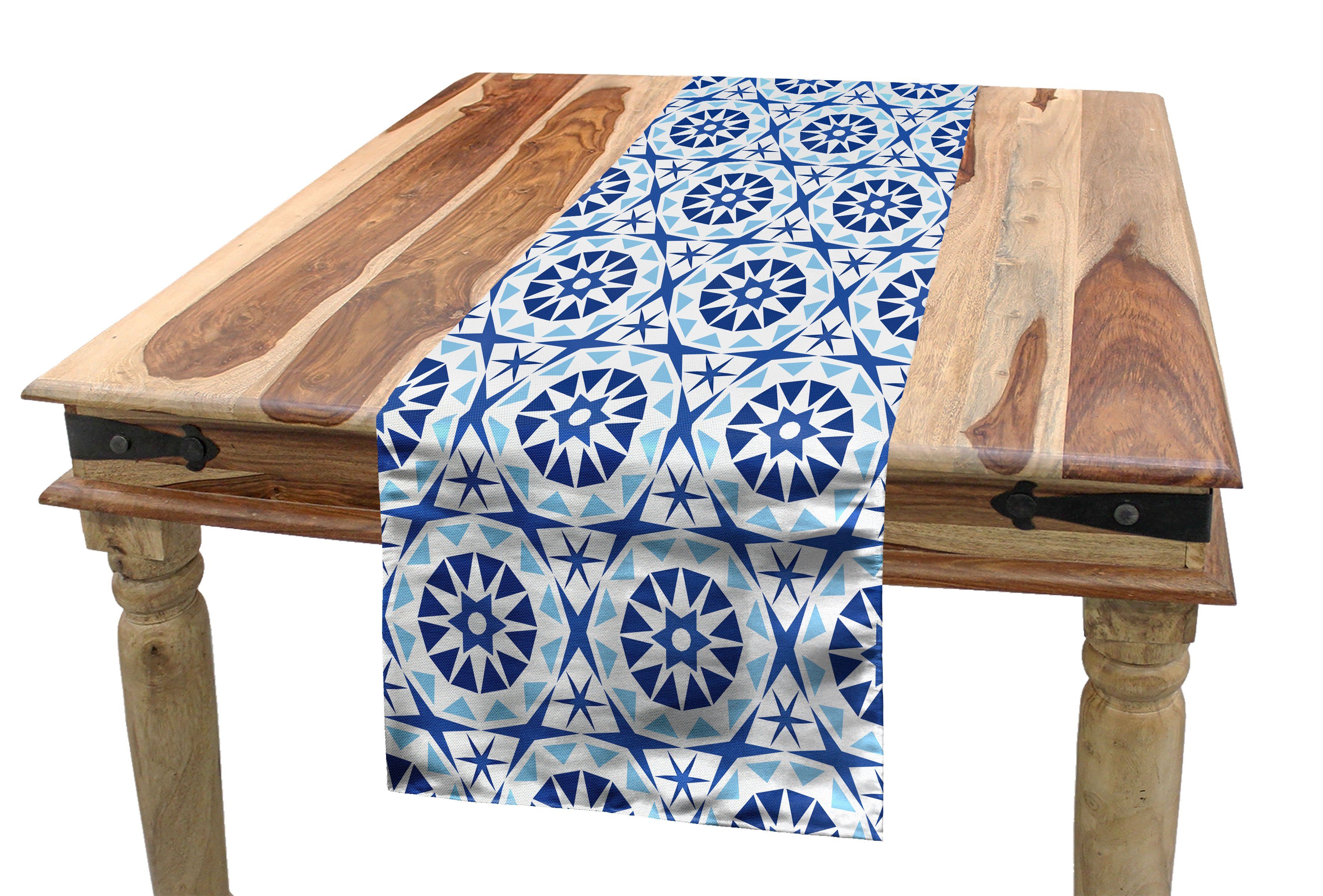 Abakuhaus Tischläufer Esszimmer Küche Rechteckiger Dekorativer Tischläufer, Blauer Mandala Abstrakte Blumen-Motiv