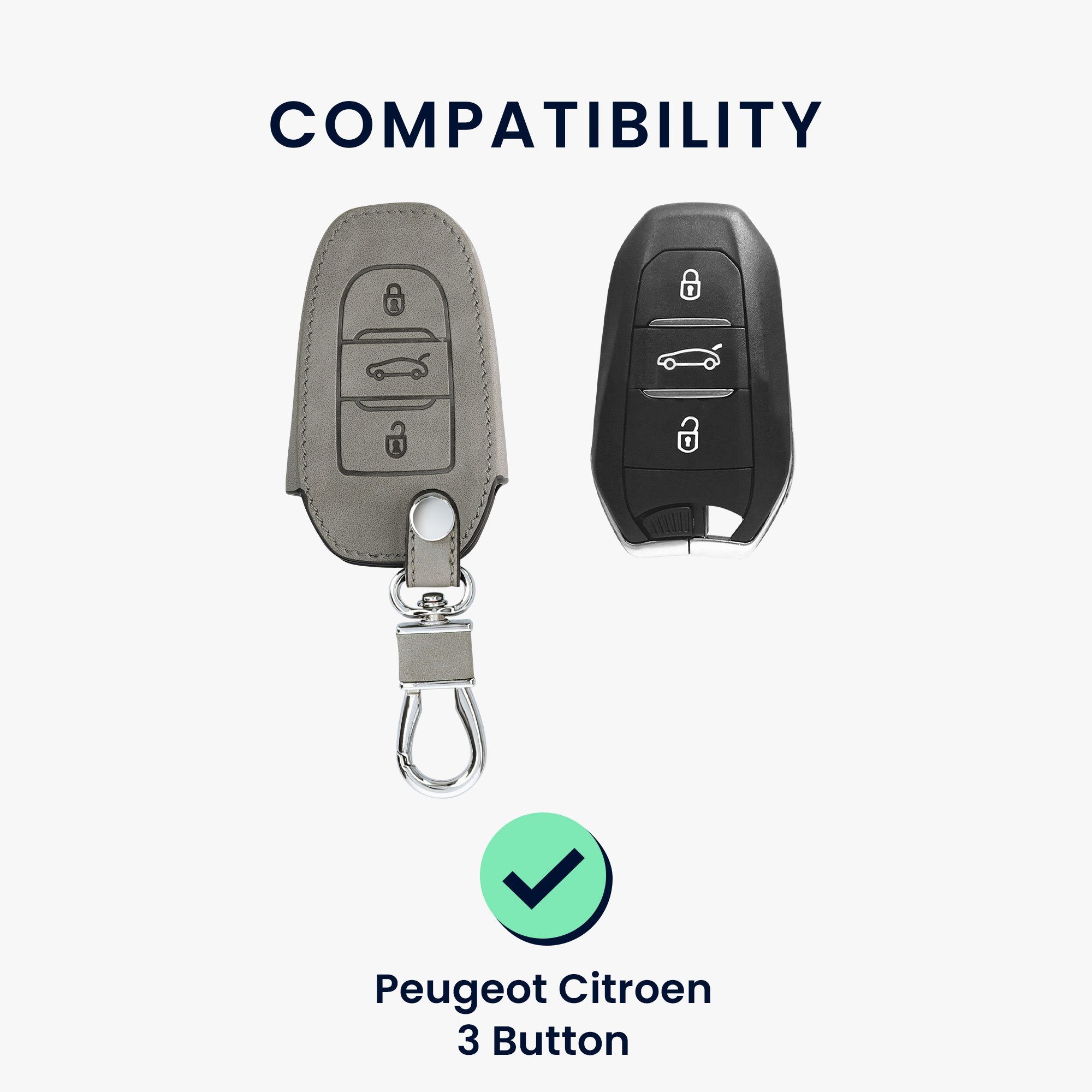 kwmobile Schlüsseltasche Autoschlüssel Hülle für Kunstleder Schutzhülle Citroen, Peugeot Nubuklederoptik Schlüsselhülle Cover 