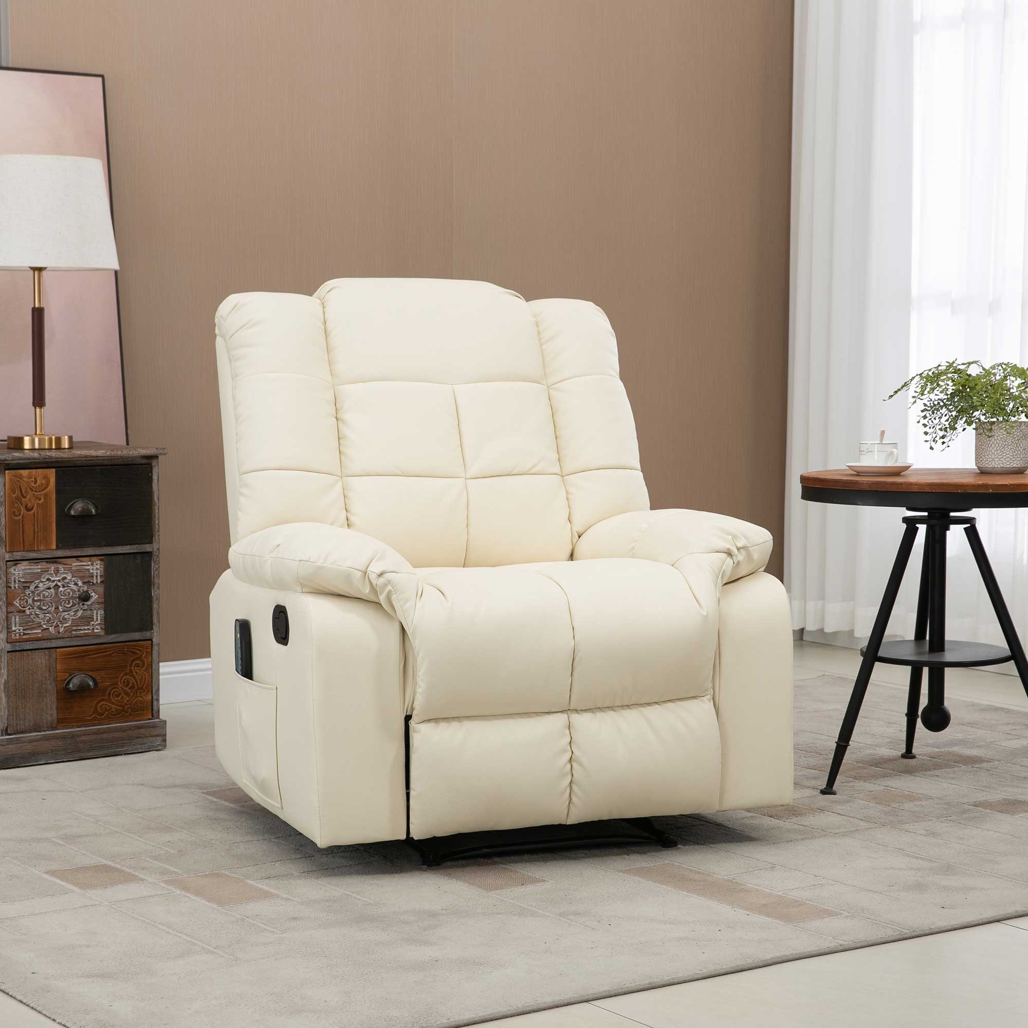HOMCOM Massagesessel TV Sessel Liegesessel mit Liegefunktion Vibration (Relaxsessel, 1-St., Fernsehsessel), für Wohnbereich, Cremeweiß