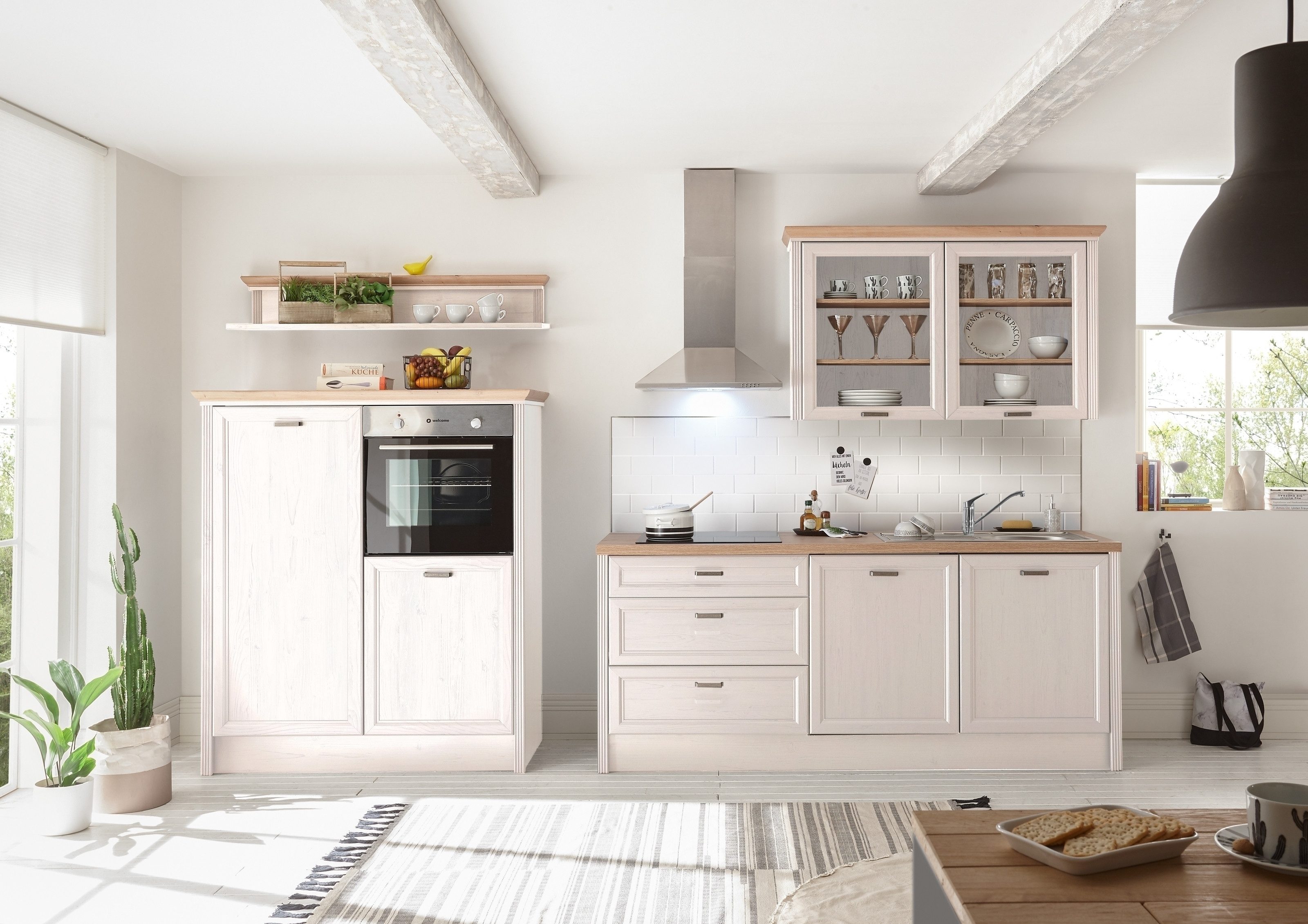 freiraum Küche Jasmin Küche, Küchenzeile ohne Elektrogeräte im Landhausstil - 344x228x60 cm (B/H/T)