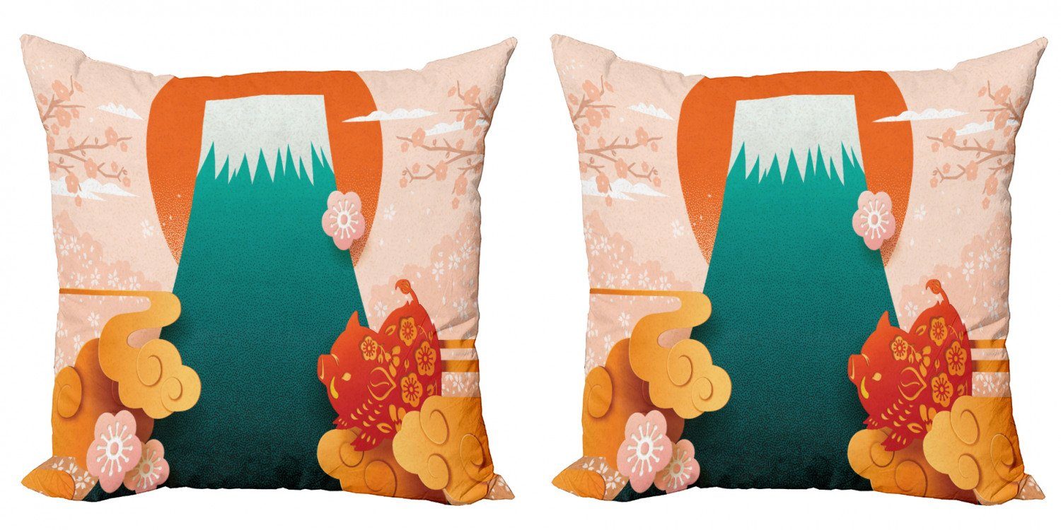 Kissenbezüge Modern Accent Doppelseitiger Digitaldruck, Abakuhaus (2 Stück), japanisch Folkloristische Elemente Doodle