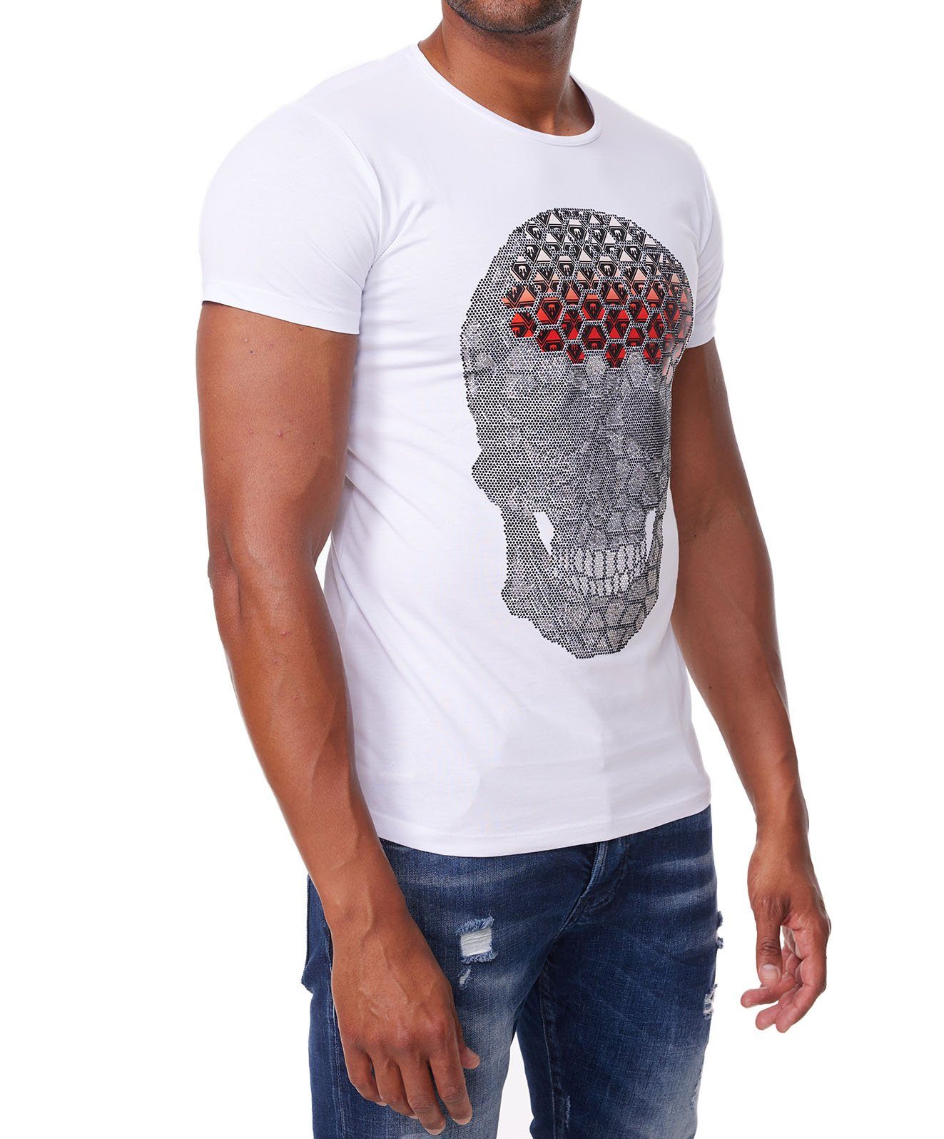 Lässiges Kurzarm mit Herren TRUENO besonderem T-Shirt Totenkopf T-Shirt Motiv