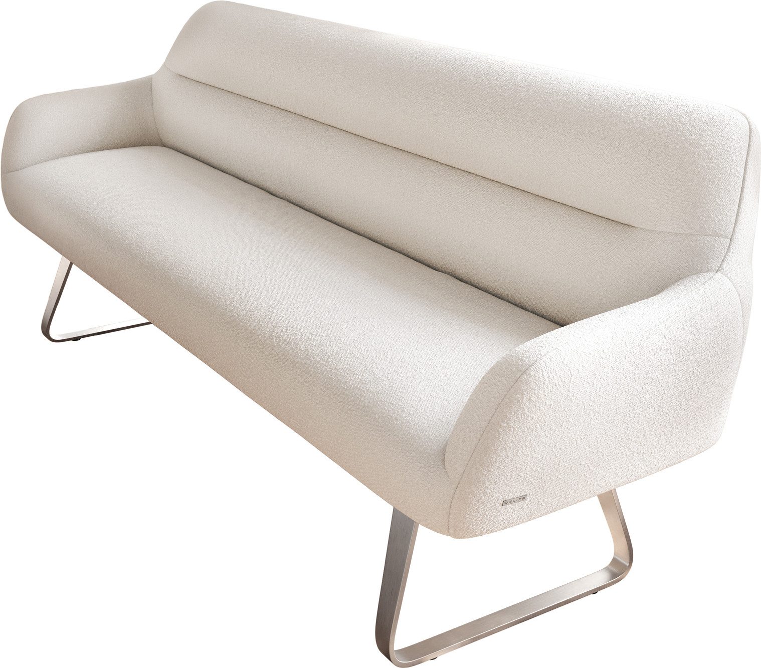 DELIFE Essbank Taya-Flex, 200 cm Kufengestell flach Edelstahl Bouclé Creme-Weiß Taschenfederkern