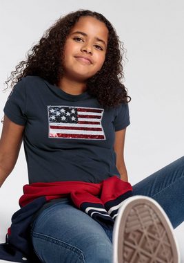 DELMAO T-Shirt für Mädchen Flagge aus Wendepailletten, in 2 Farben zu tragen