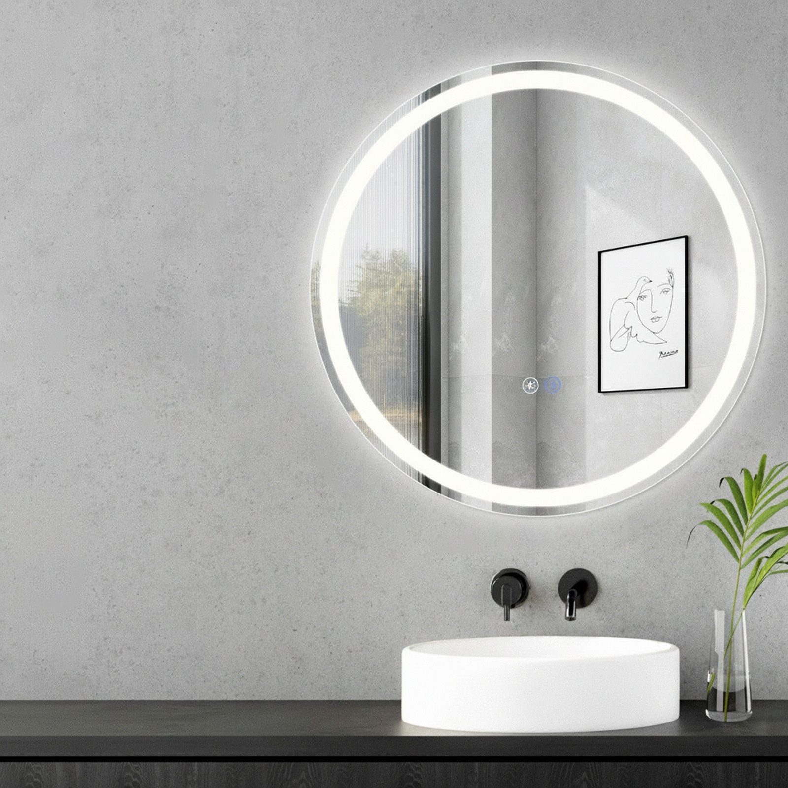 Nettlife Badspiegel Rund Touch Schalter und Entfogger Wandspiegel Beleuchtet 50/60/70/80cm, Entfogger Funktion Dimmbar Memories Funktion Ideal für Badezimmer – Bild 5 von 5