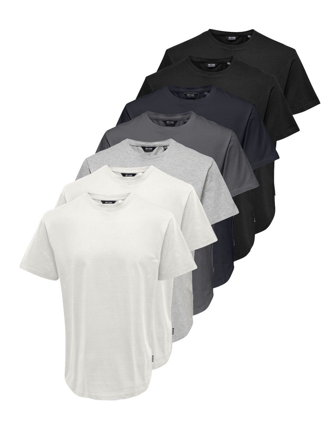 ONLY & SONS Rundhalsshirt ONSMATT LONGY SS TEE 7-PACK (Packung, 7-tlg) Baumwolle, relaxed fit, lang geschnitten