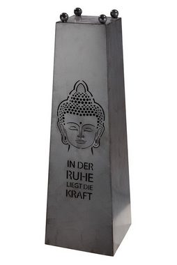 GILDE Dekosäule Säule Buddha mit Schale Metall grau (67418) Schalenständer Garten Deko (2 St)