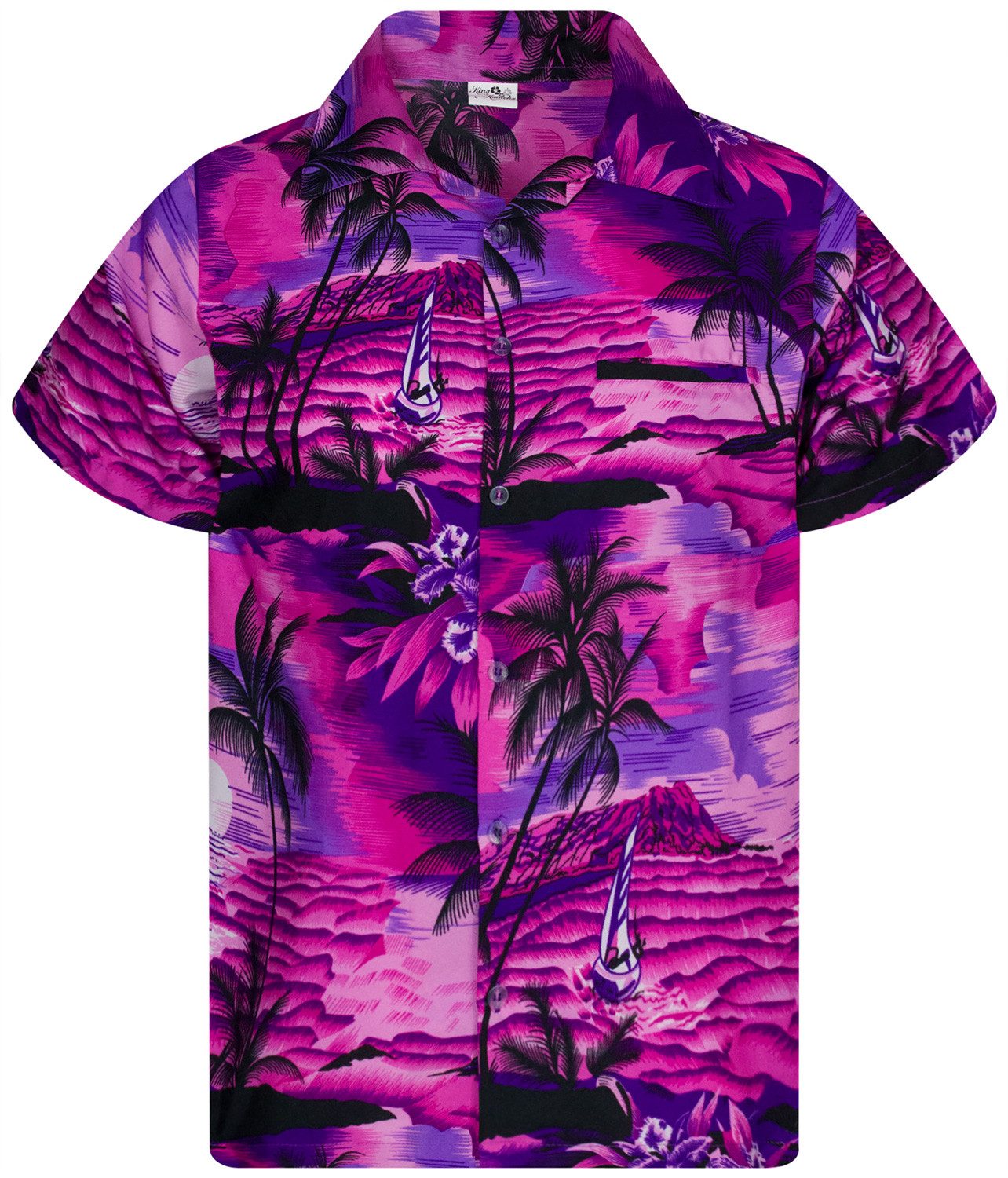 King Kameha Hawaiihemd "Surf" Funky Hawaii-Hemd Herren Kurzarm Front-Tasche Sommerhemd