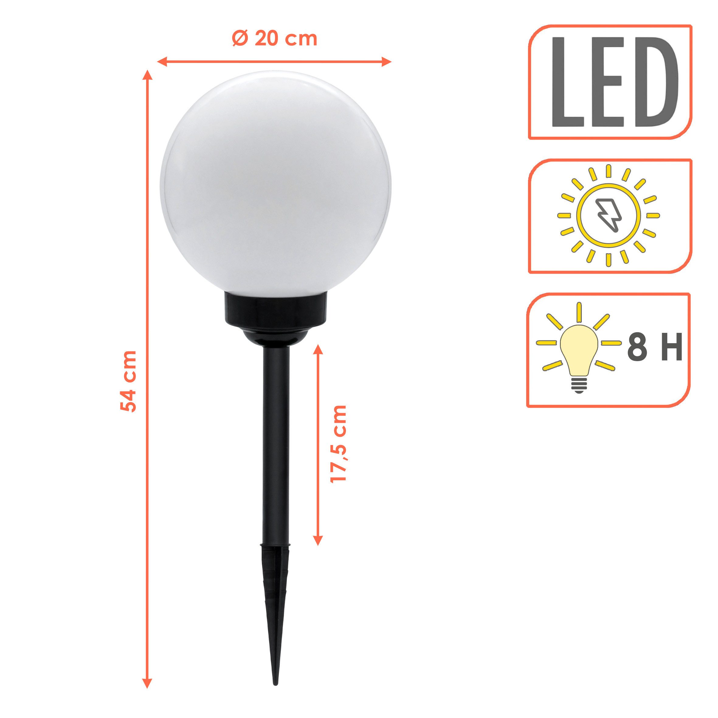 Spetebo LED Kugelleuchte Solarlampe höhenverstellbar mit Erdspieß - Ø 20 cm günstig online kaufen