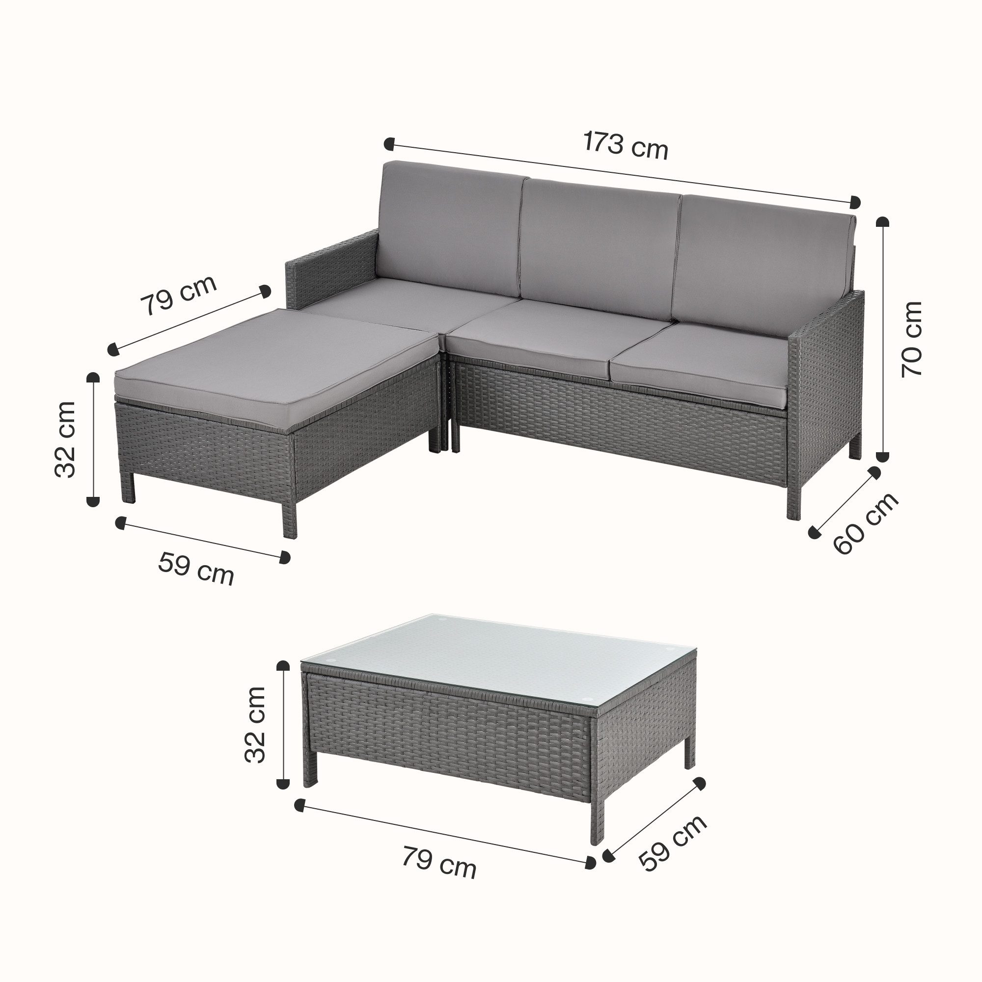 en.casa Gartenlounge-Set, (3-tlg), »Murcia« Sitzgruppe Gartenlounge Rattan günstig online kaufen