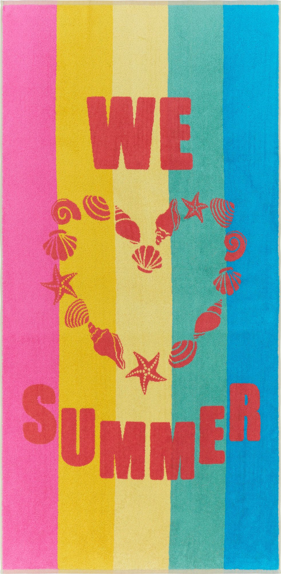Erwin Müller Strandtuch Strandtuch "Summer", Walkfrottier, Walk-Frottier Streifen/Motiv: Herz/Schriftzug: We love summer