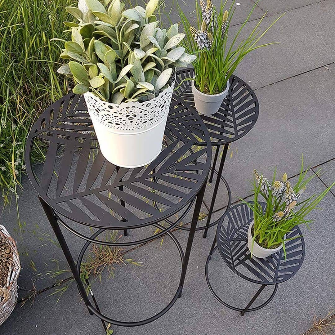 K&L Wall Art Gartentisch Beistelltisch Balkon Blumentreppe Metalltisch Garten Blumenhocker (3-er Set, 3-St), Boho Deko Tisch Set