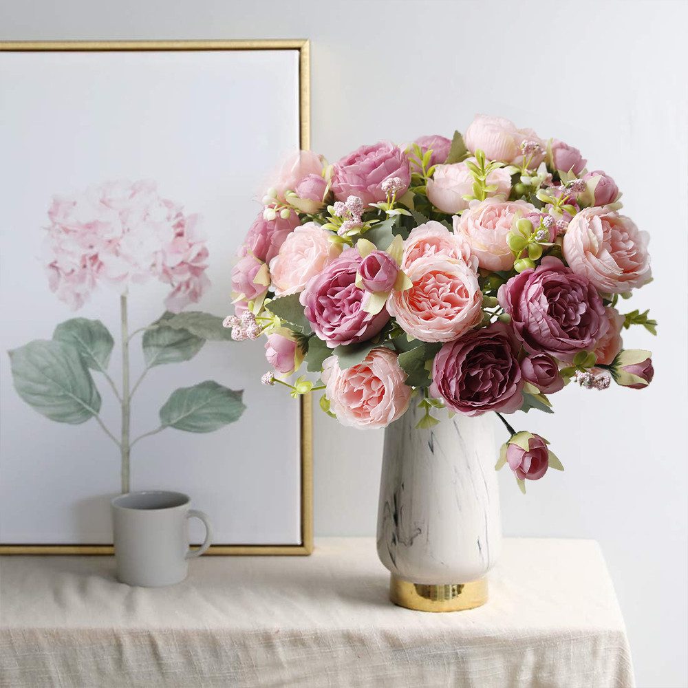 Kunstblumenstrauß Rugosa-Rose Künstliche Blumen SeidenRugosa-Rose rosa, MOPUEA, Hochwertige Materialien und lebendige Gestaltung