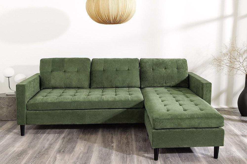 riess-ambiente Ecksofa STOCKHOLM 220cm grün · Couch mit Cordbezug und Federkern, Einzelartikel 1 Teile, 3-Sitzer in L-Form · inkl. Kissen · Ottomane rechts & links · Retro
