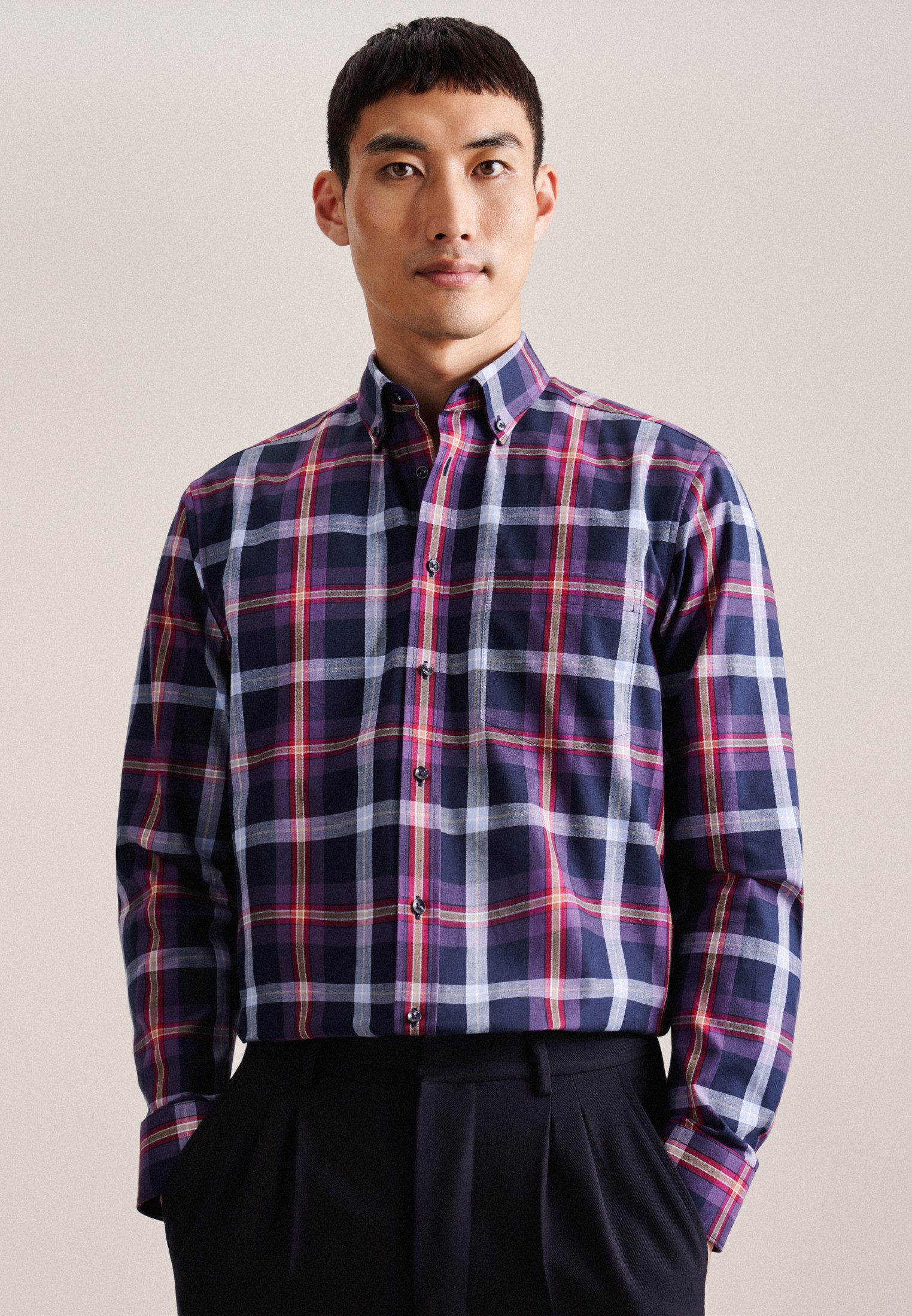 seidensticker Flanellhemd Regular Regular Langarm Button-Down-Kragen günstig online kaufen