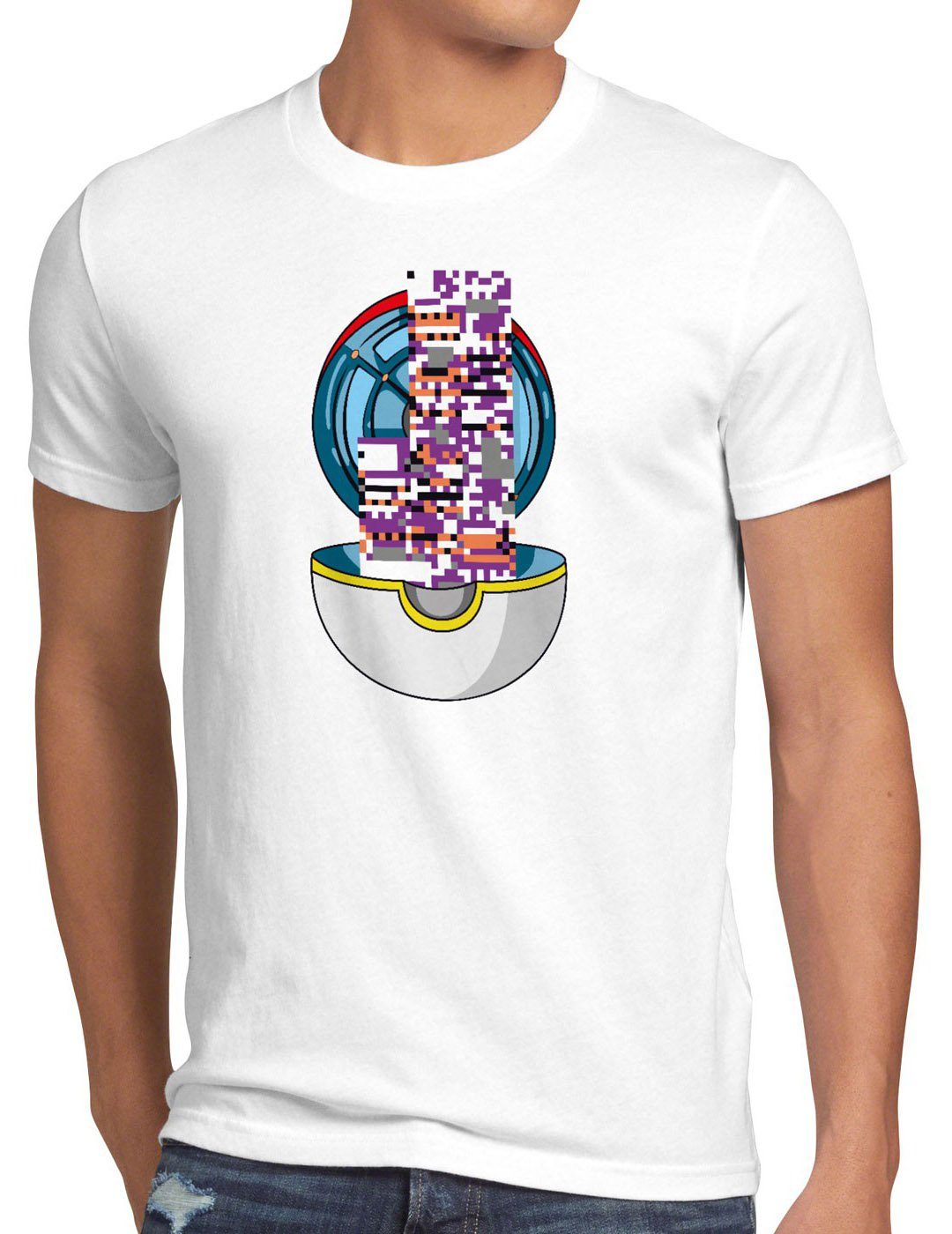 style3 Print-Shirt Herren T-Shirt Missing No Poke team legendär go ball pokeball gen1 planet arena weiß | T-Shirts