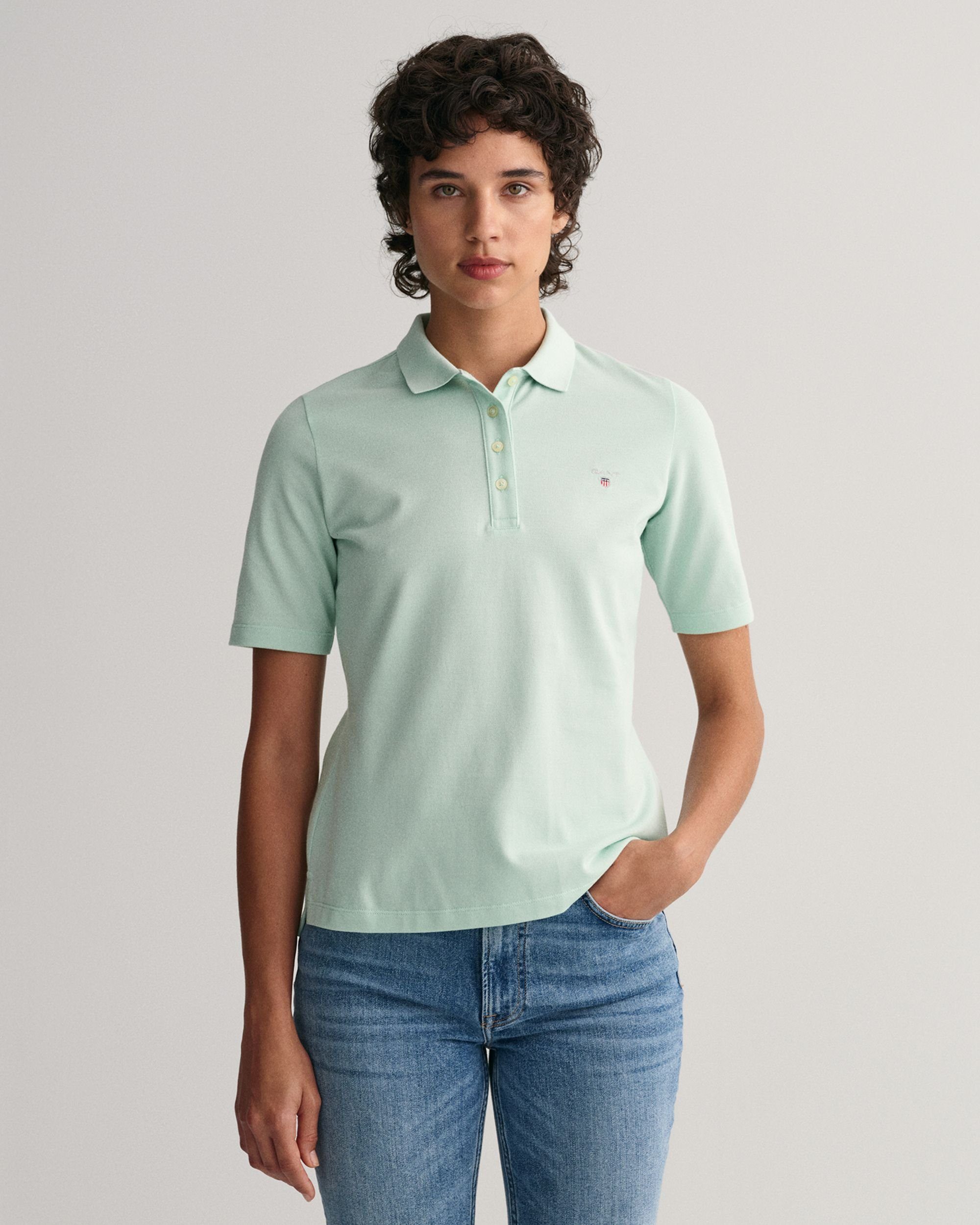 Gant Businessshirt Original Piqué Poloshirt mit längerem Arm minty green