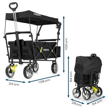 Hoberg Bollerwagen inkl. Dach - Getränkehalte & Tasche, Kühltasche, Handwagen, Transportkarre, robust, faltbar, klappbar