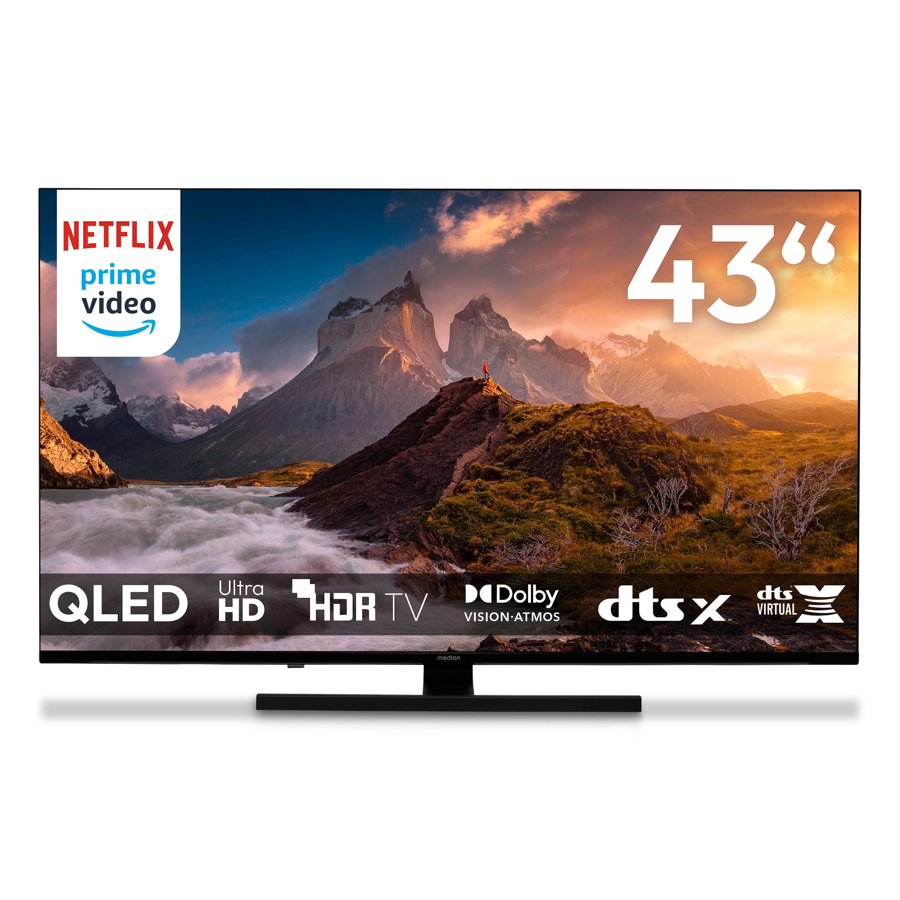 Medion® MD843700 QLED-Fernseher (108 cm/43 Zoll, 4K Ultra HD, Smart-TV, Dolby Vision, Dolby Atmos, Appstore, Netflix, HBO Max, Prime Video)
