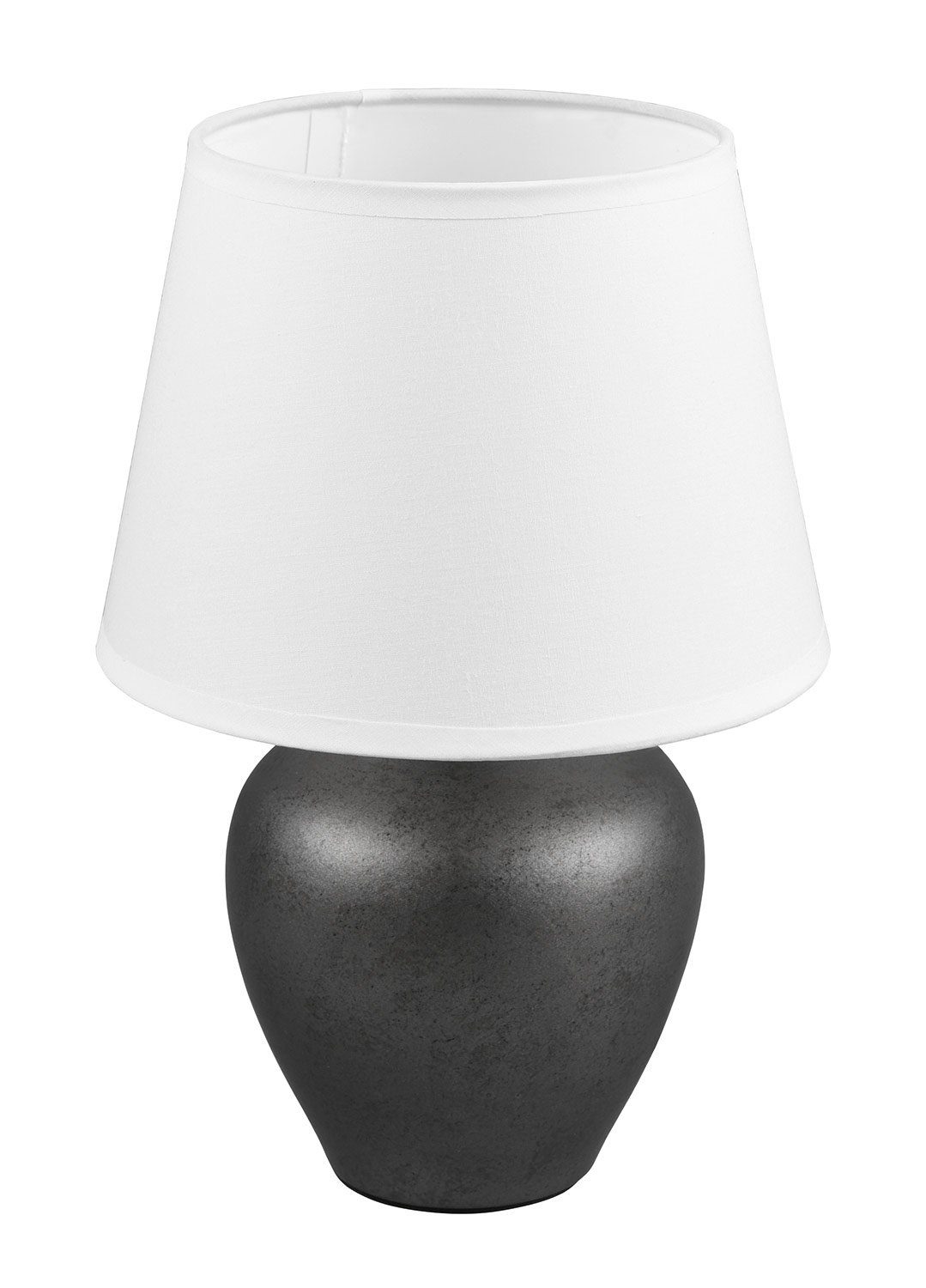 ABBY, Leuchtmittel, Tischlampe ohne 26 Tischleuchte Keramik, 1-flammig, Nickelfarben Höhe Weiß, antik, cm, Leuchten Reality